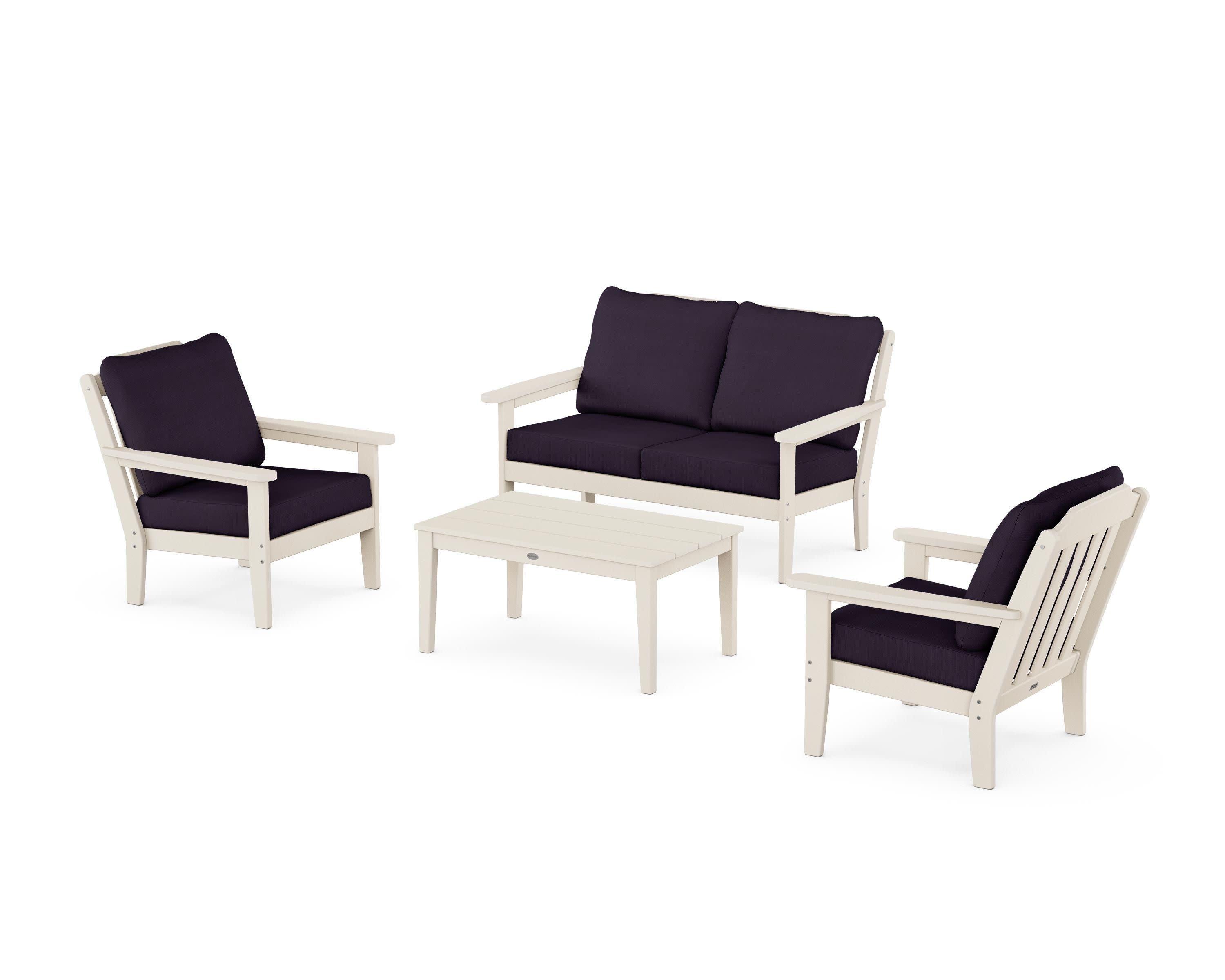 Cottage 4-Piece Deep Seating Set with Loveseat in Sand / Navy Linen