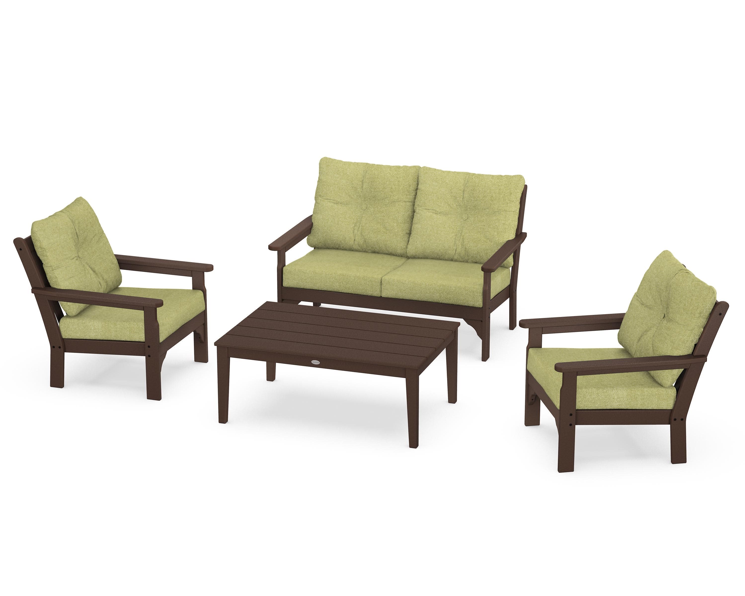 Vineyard 4-Piece Deep Seating Set in Mahogany / Chartreuse Boucle