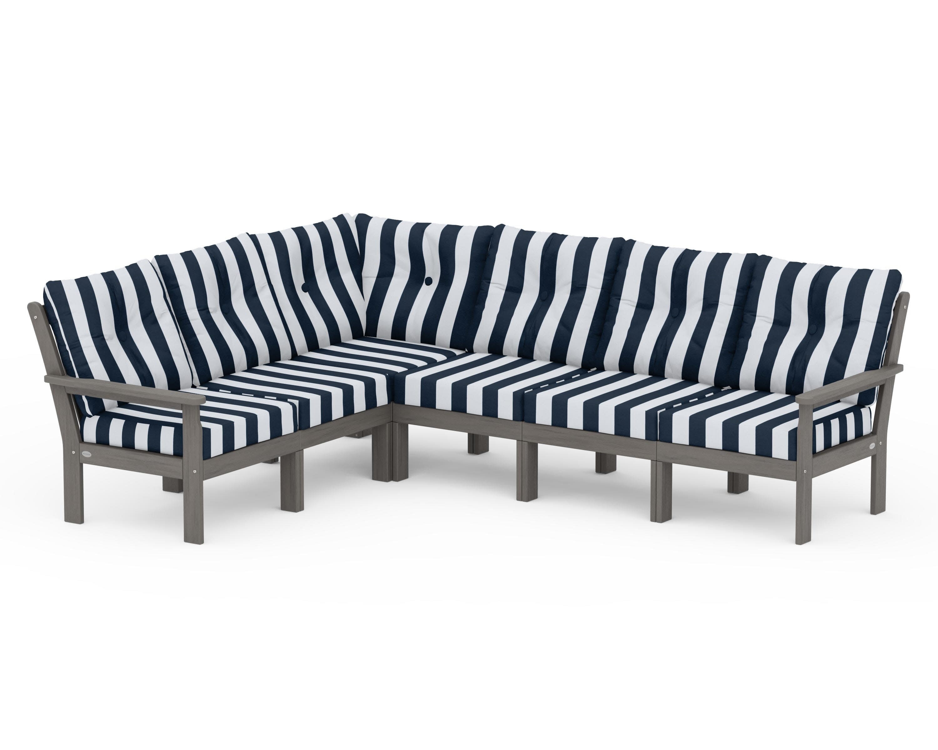 Vineyard 6-Piece Sectional in Driftwood / Cabana Stripe Marine Indigo