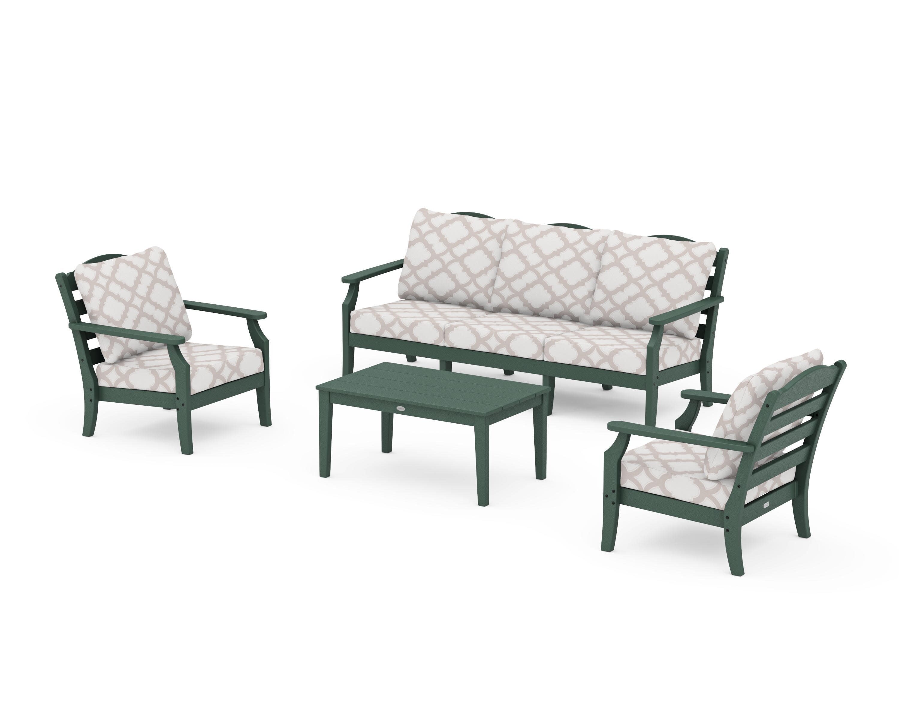 Savannah 4-Piece Deep Seating Set with Sofa in Green / Trellis Dune Burlap