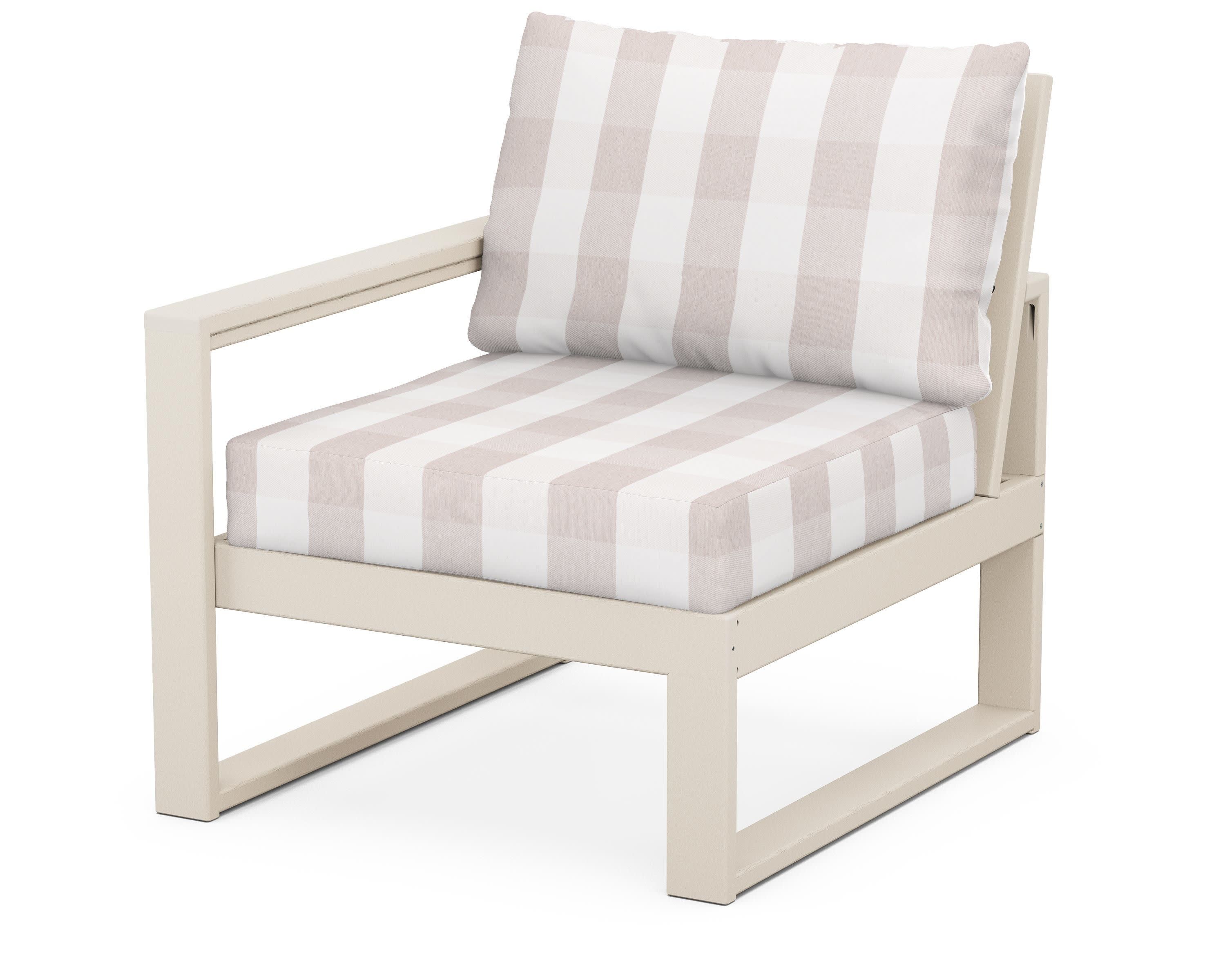 EDGE Modular Left Arm Chair in Sand / Buffalo Plaid Dune Burlap