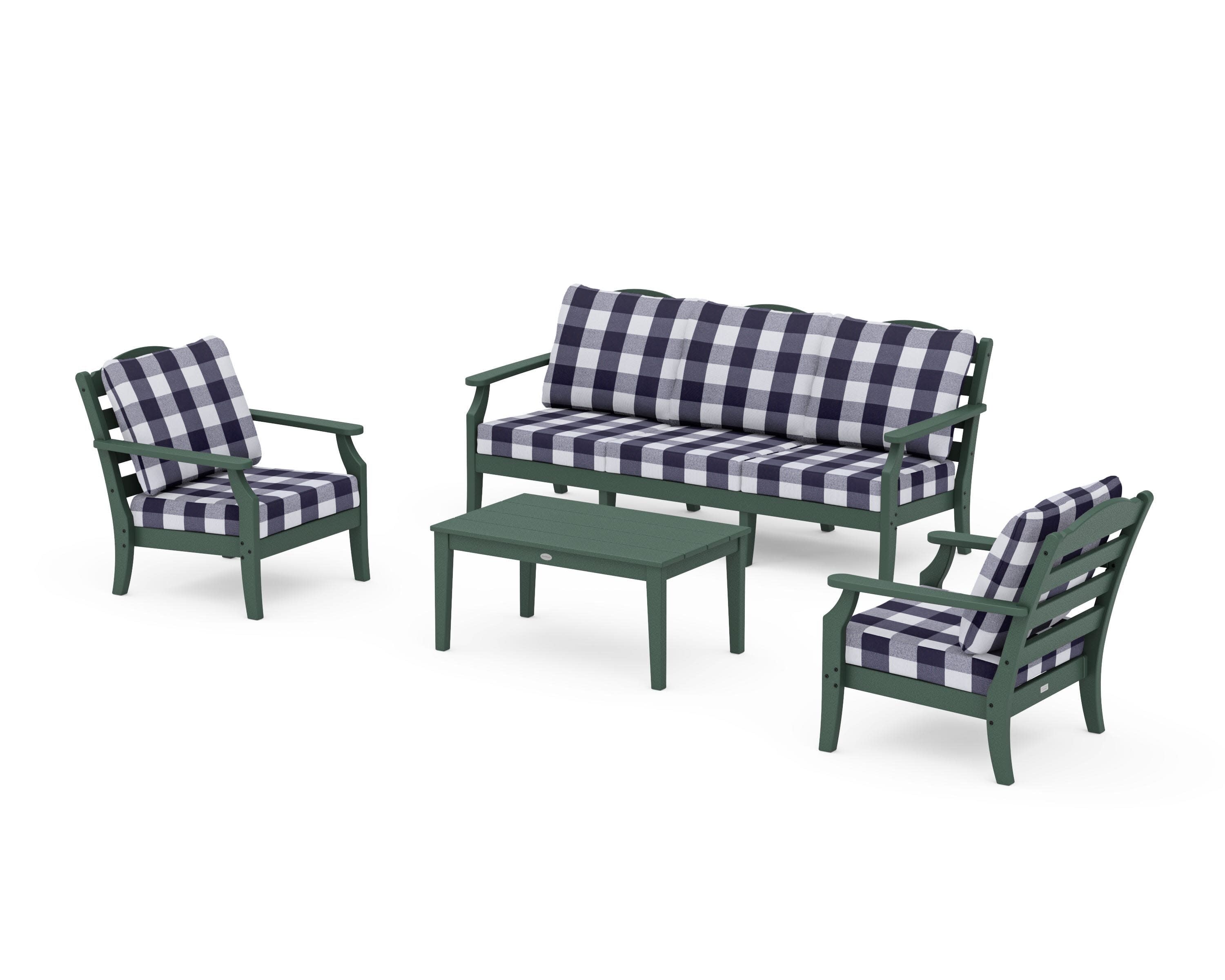 Savannah 4-Piece Deep Seating Set with Sofa in Green / Buffalo Plaid Navy