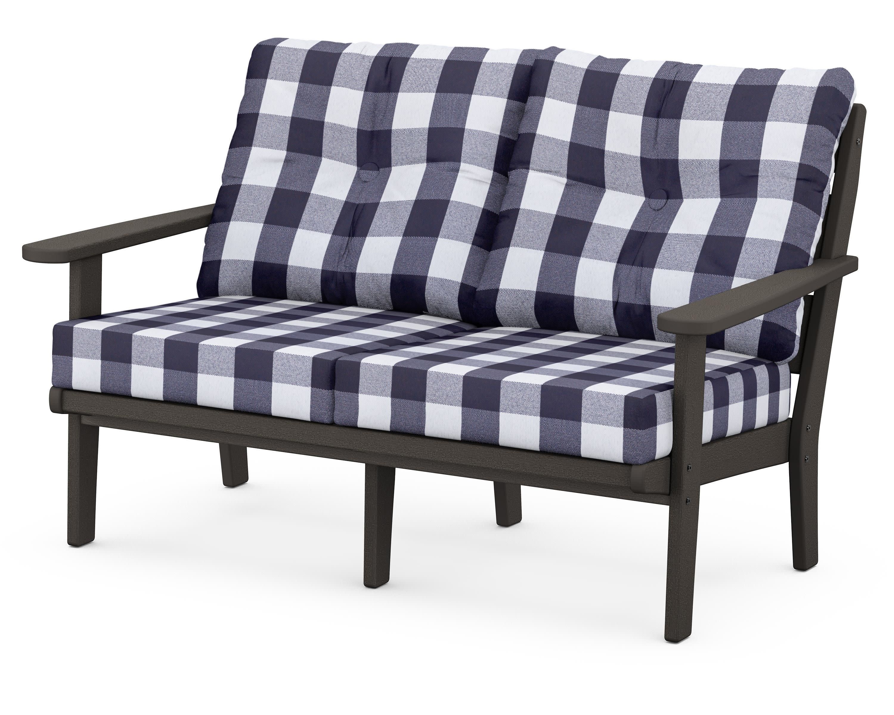 Lakeside Deep Seating Loveseat in Vintage Coffee / Buffalo Plaid Navy