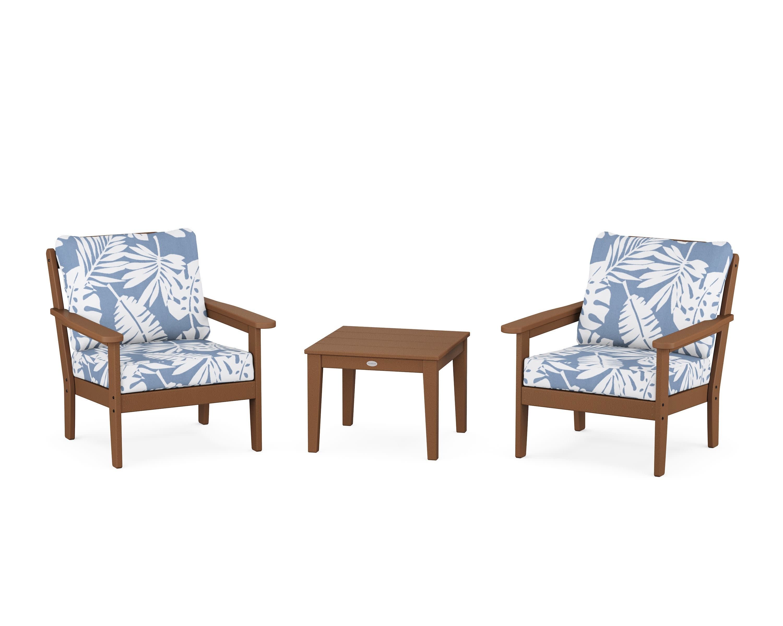 Cottage 3-Piece Deep Seating Set in Teak / Leaf Sky Blue