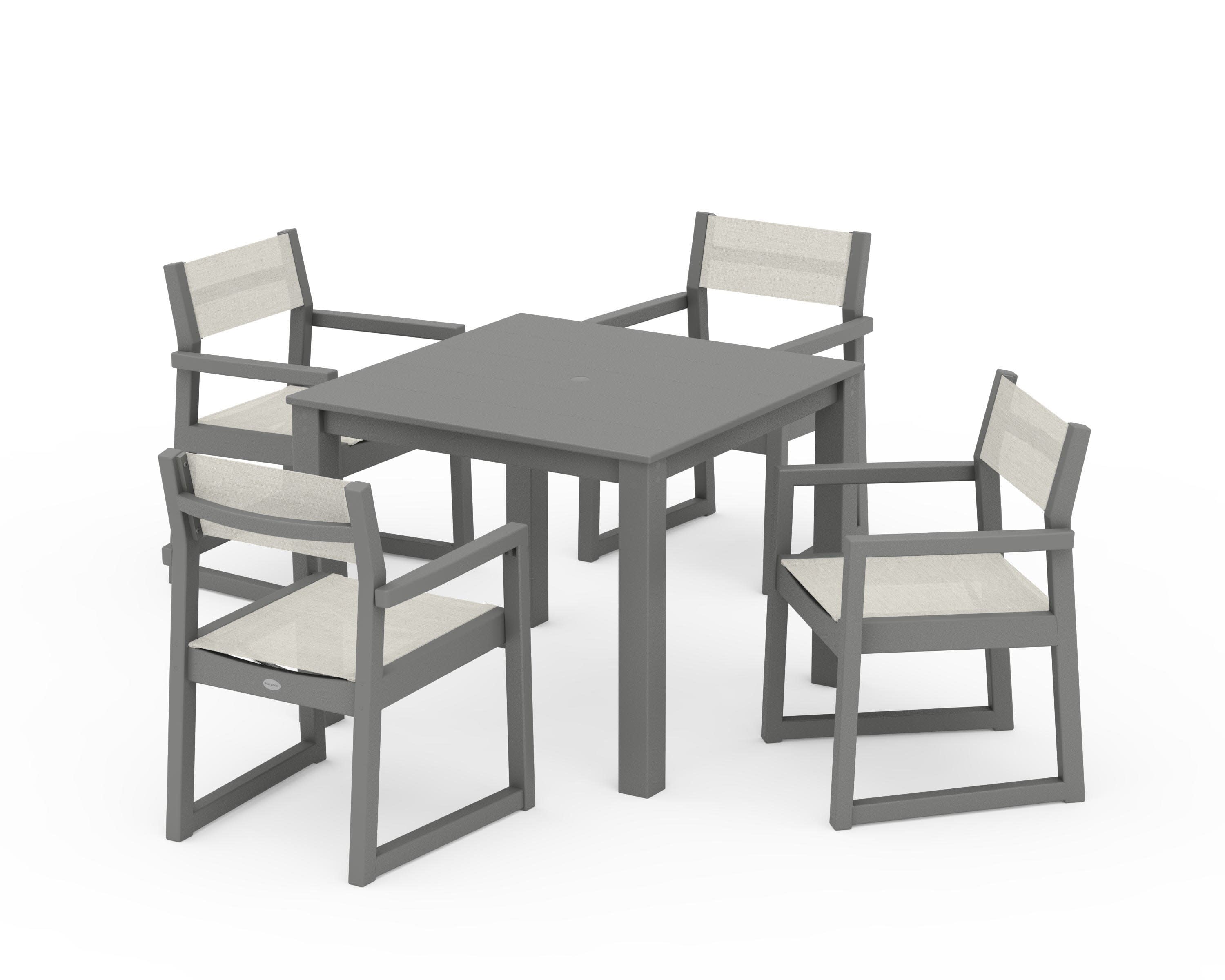 EDGE Sling Arm Chair 5-Piece Parsons Dining Set in Slate Grey / Parchment Sling