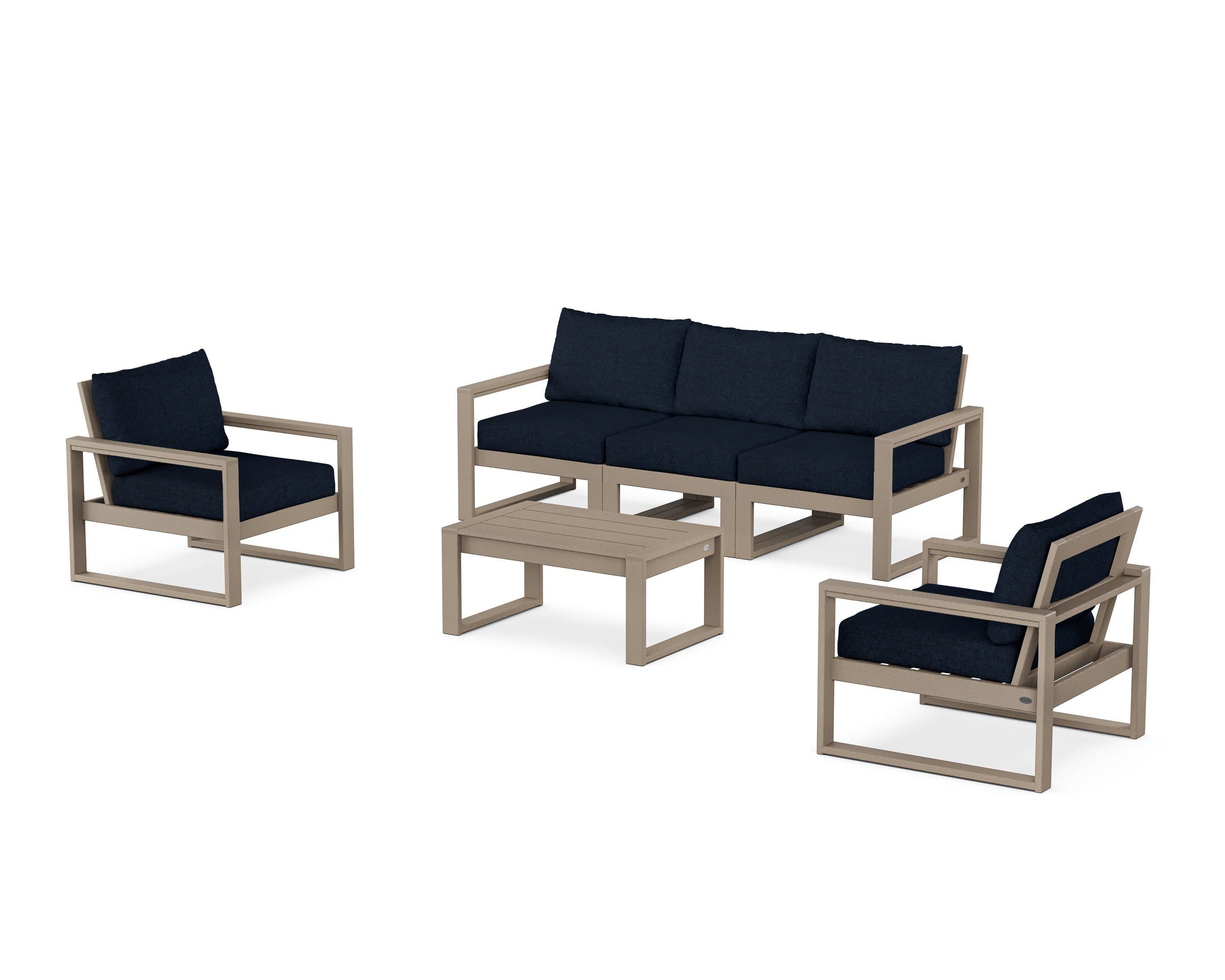 EDGE Sectional 4-Piece Deep Seating Set with Sofa in Vintage Sahara / Marine Indigo