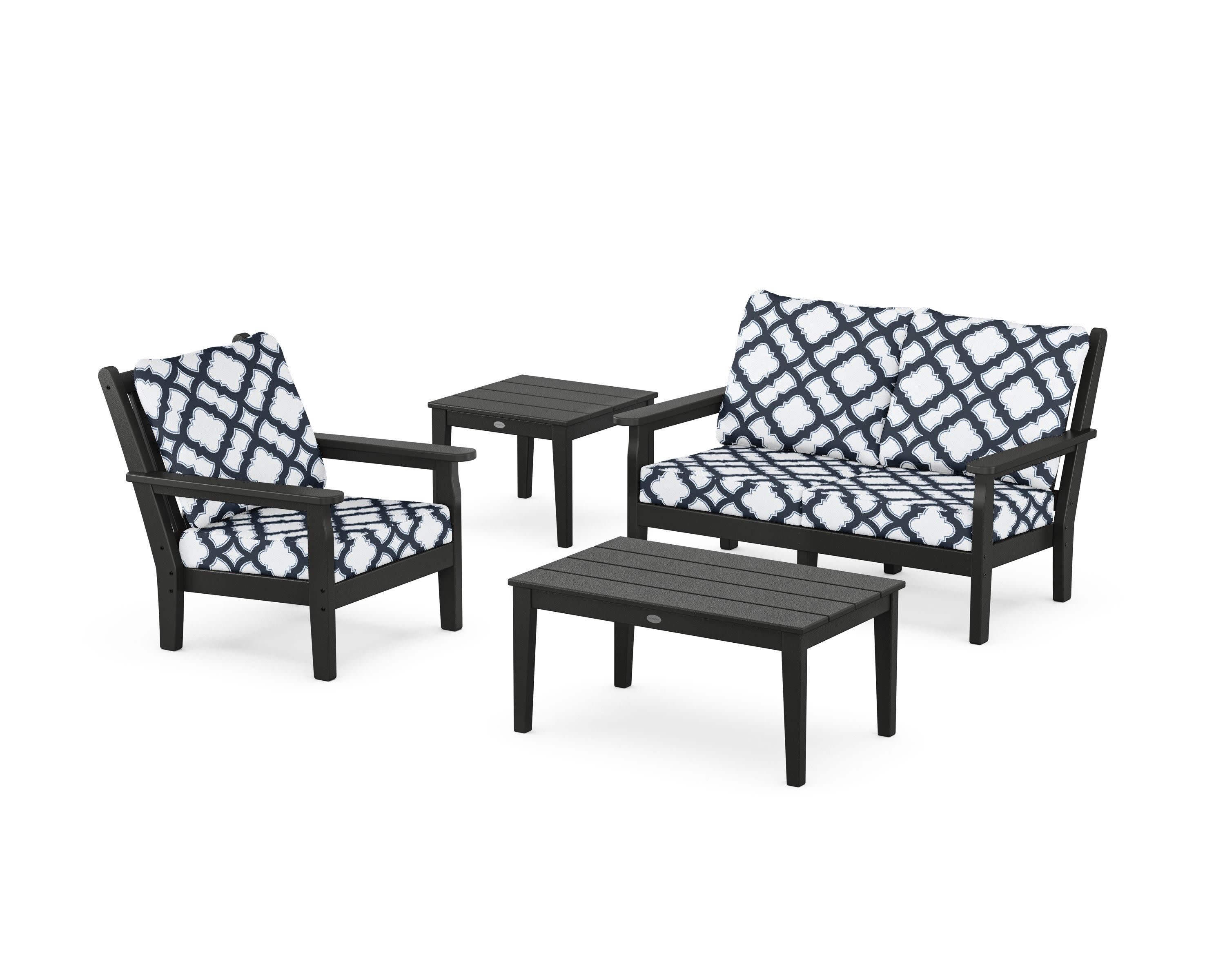 Chippendale 4-Piece Deep Seating Set in Black / Trellis Marine Indigo