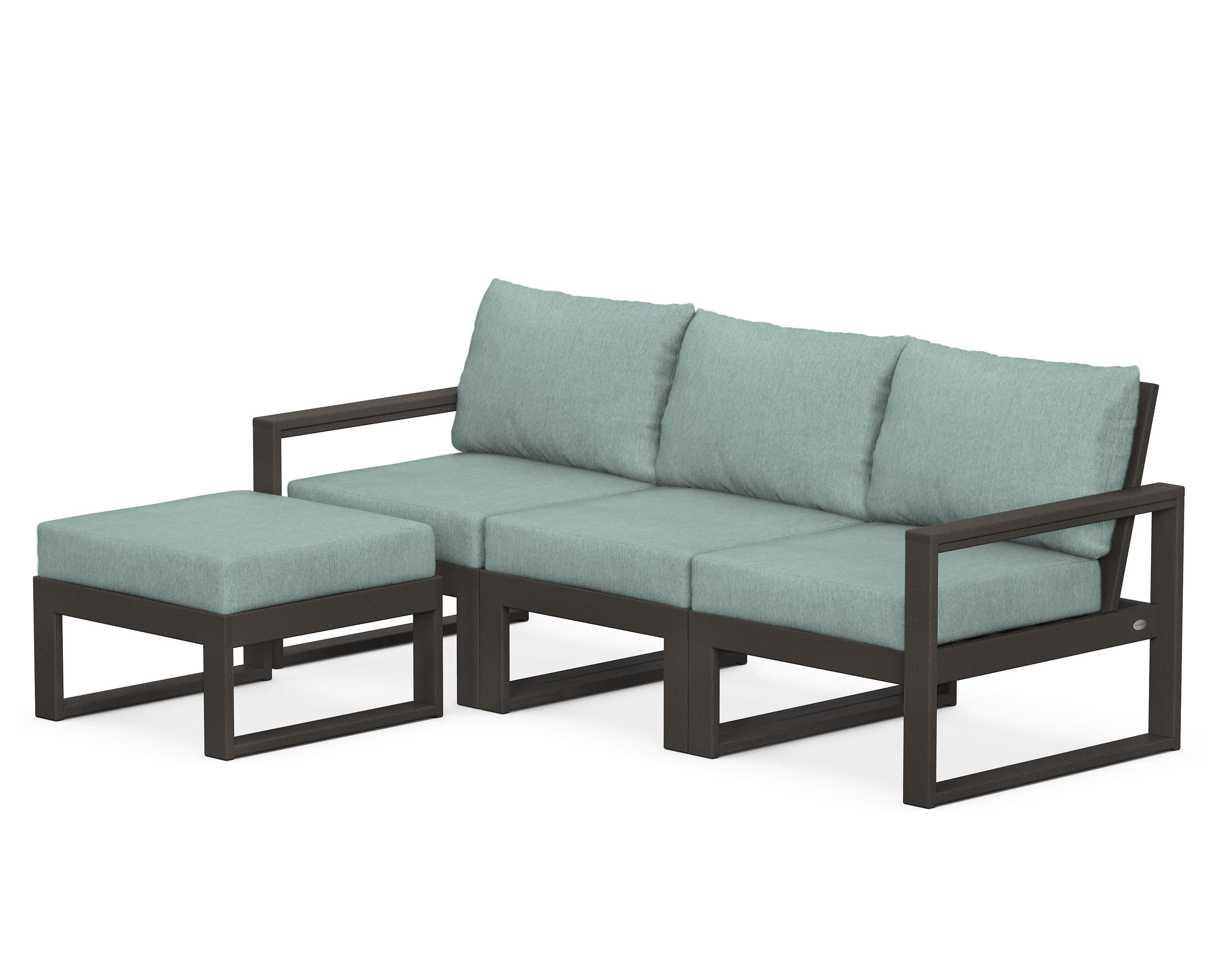 EDGE 4-Piece Modular Deep Seating Set with Ottoman in Vintage Coffee / Glacier Spa