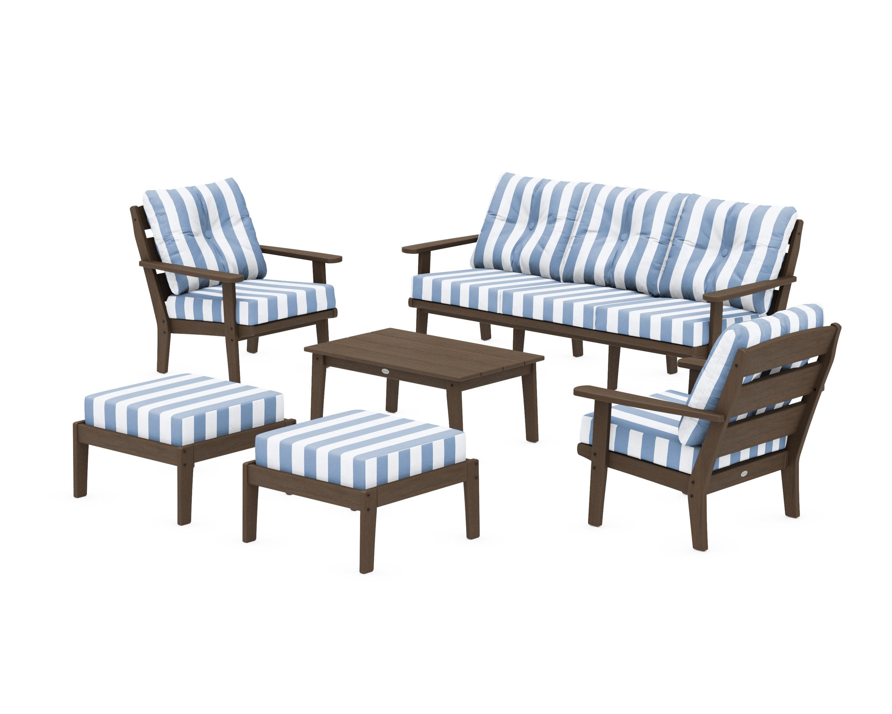 Lakeside 6-Piece Lounge Sofa Set in Kona / Cabana Stripe Sky Blue
