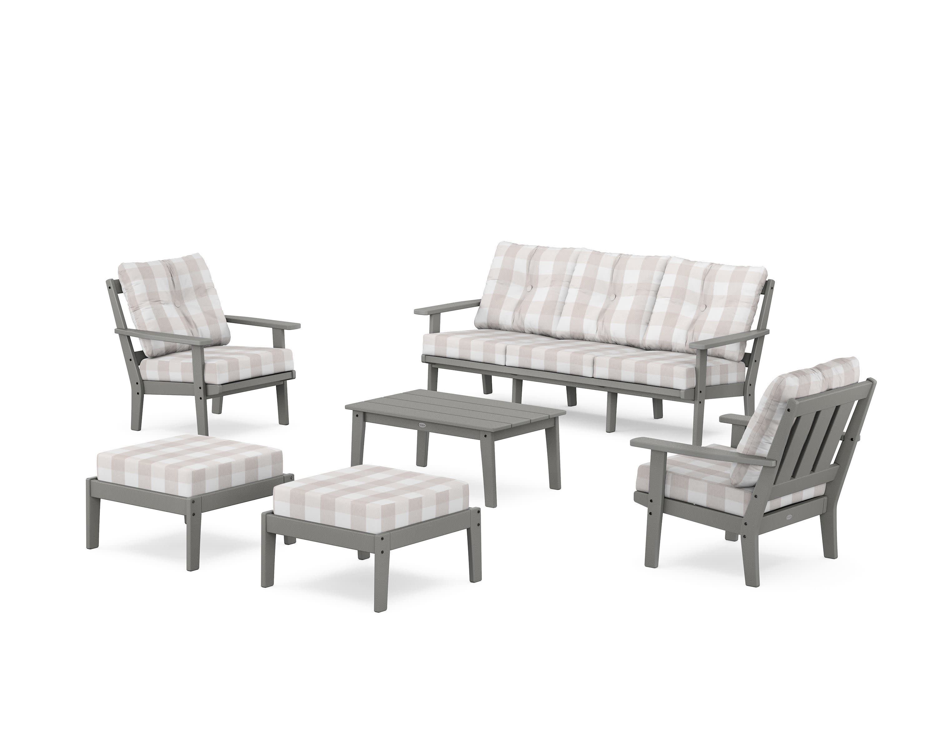 Oxford 6-Piece Lounge Sofa Set in Slate Grey / Buffalo Plaid Dune Burlap