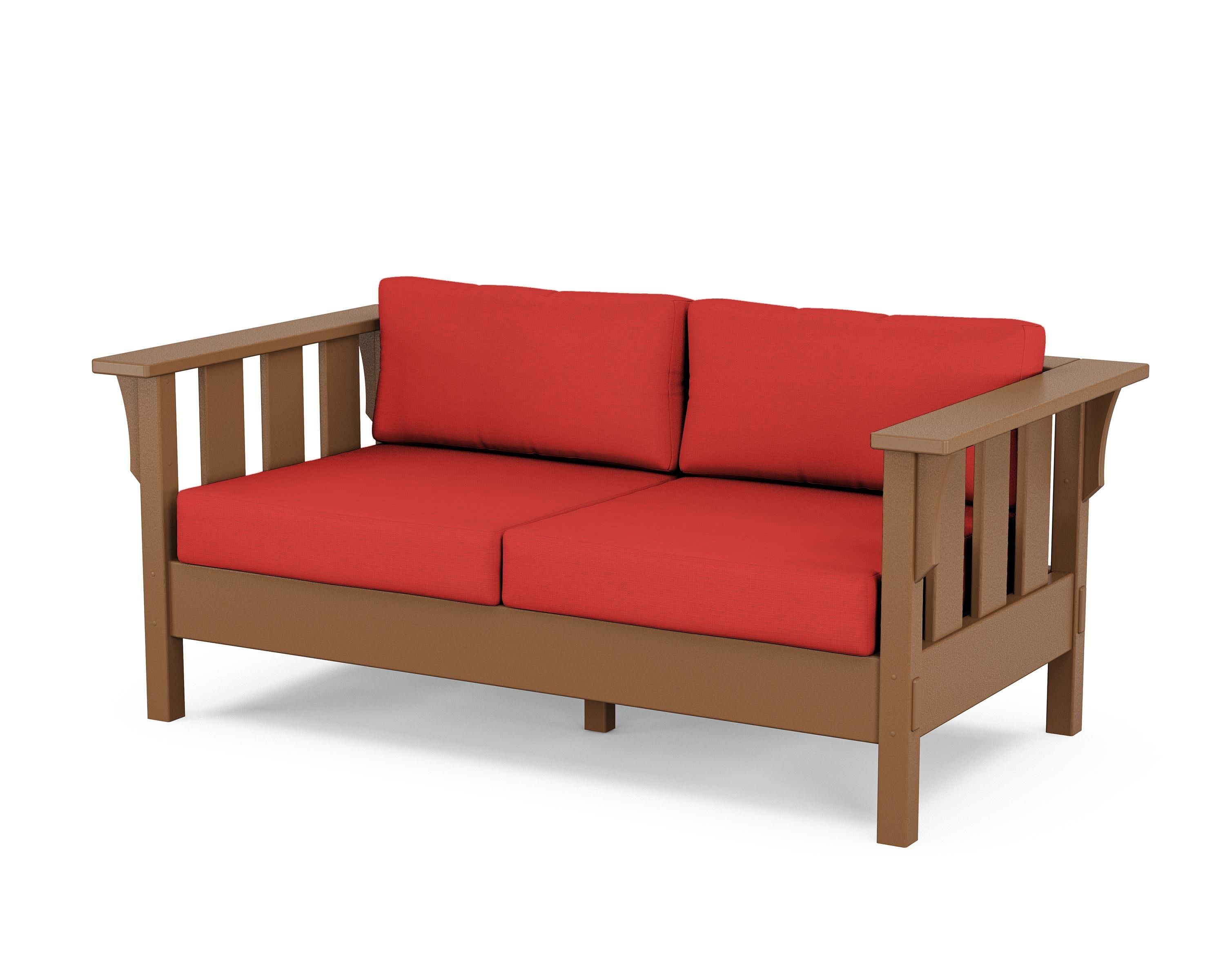 Acadia Deep Seating Loveseat in Teak / Crimson Linen