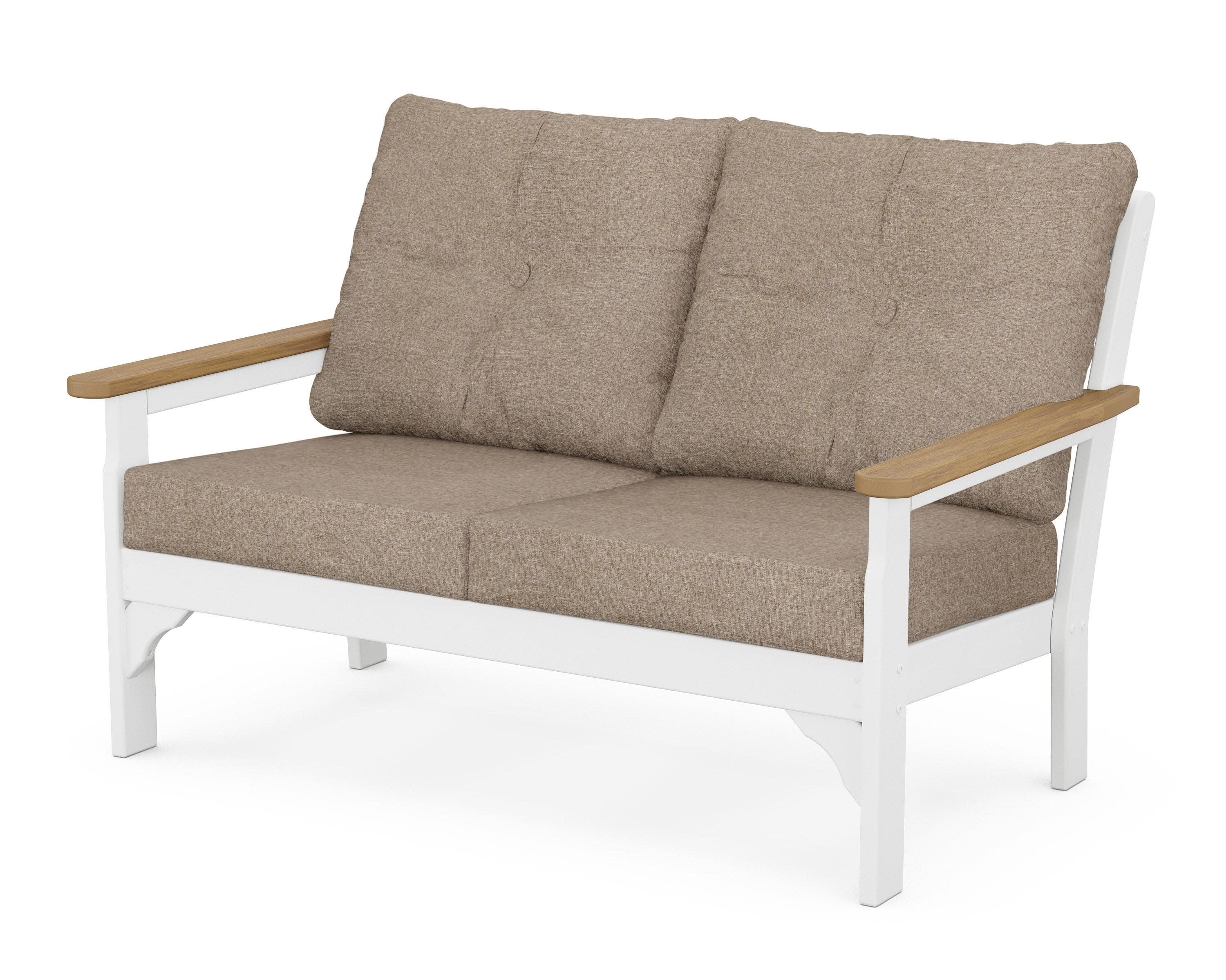 Vineyard Deep Seating Loveseat in White / Natural / Spiced Burlap