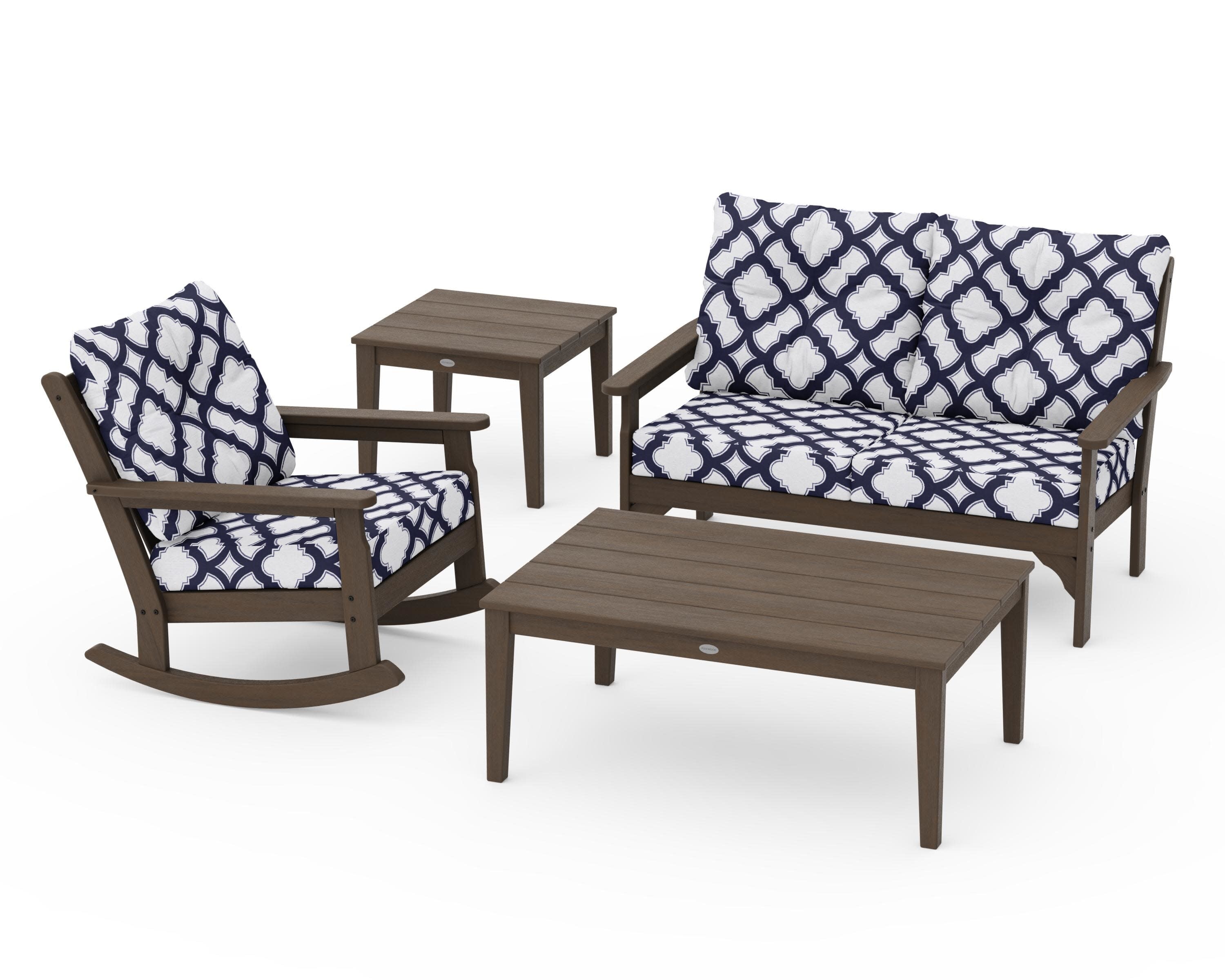 Vineyard 4-Piece Deep Seating Rocker Set in Kona / Trellis Navy