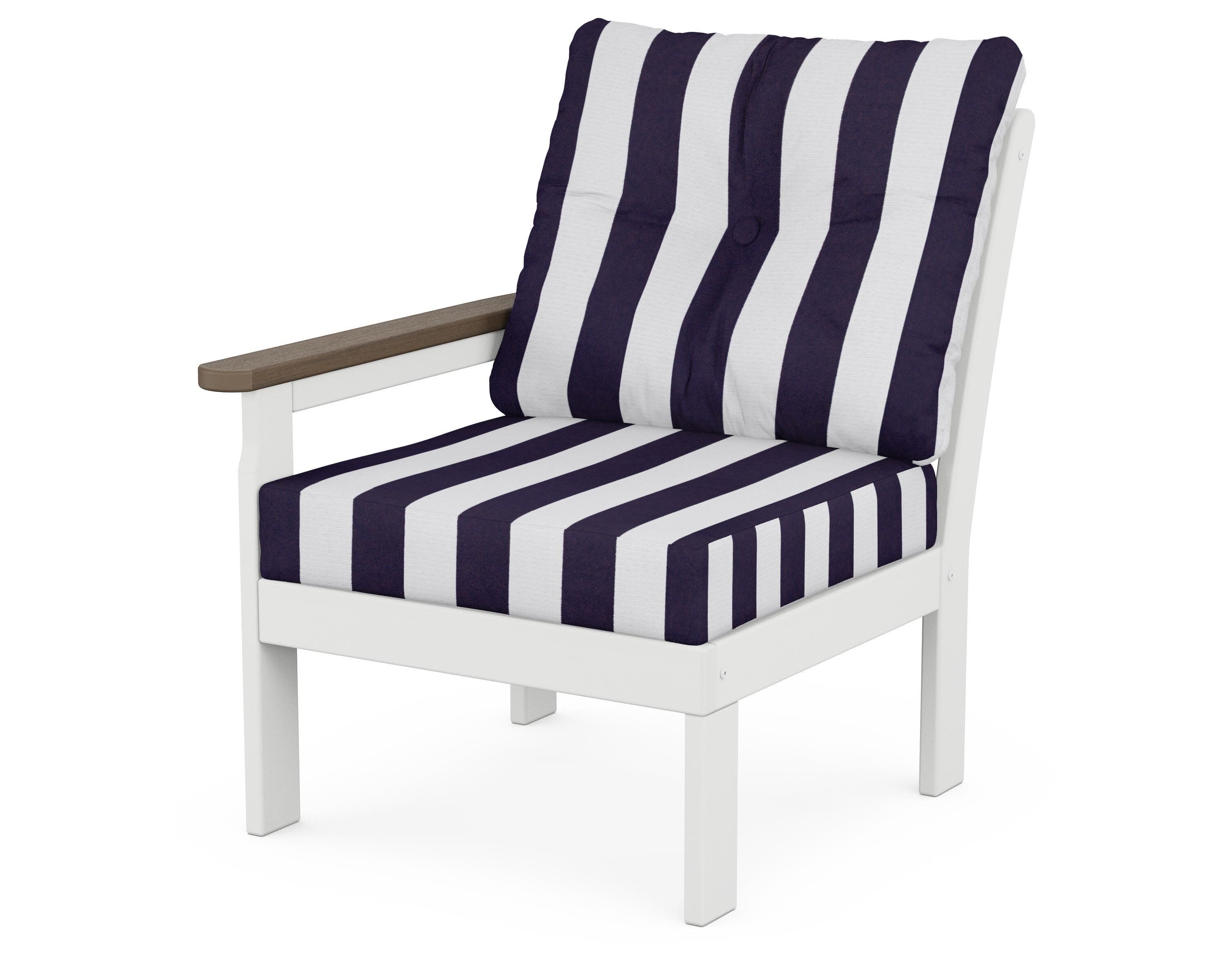Vineyard Modular Left Arm Chair in White / Kona / Cabana Stripe Navy
