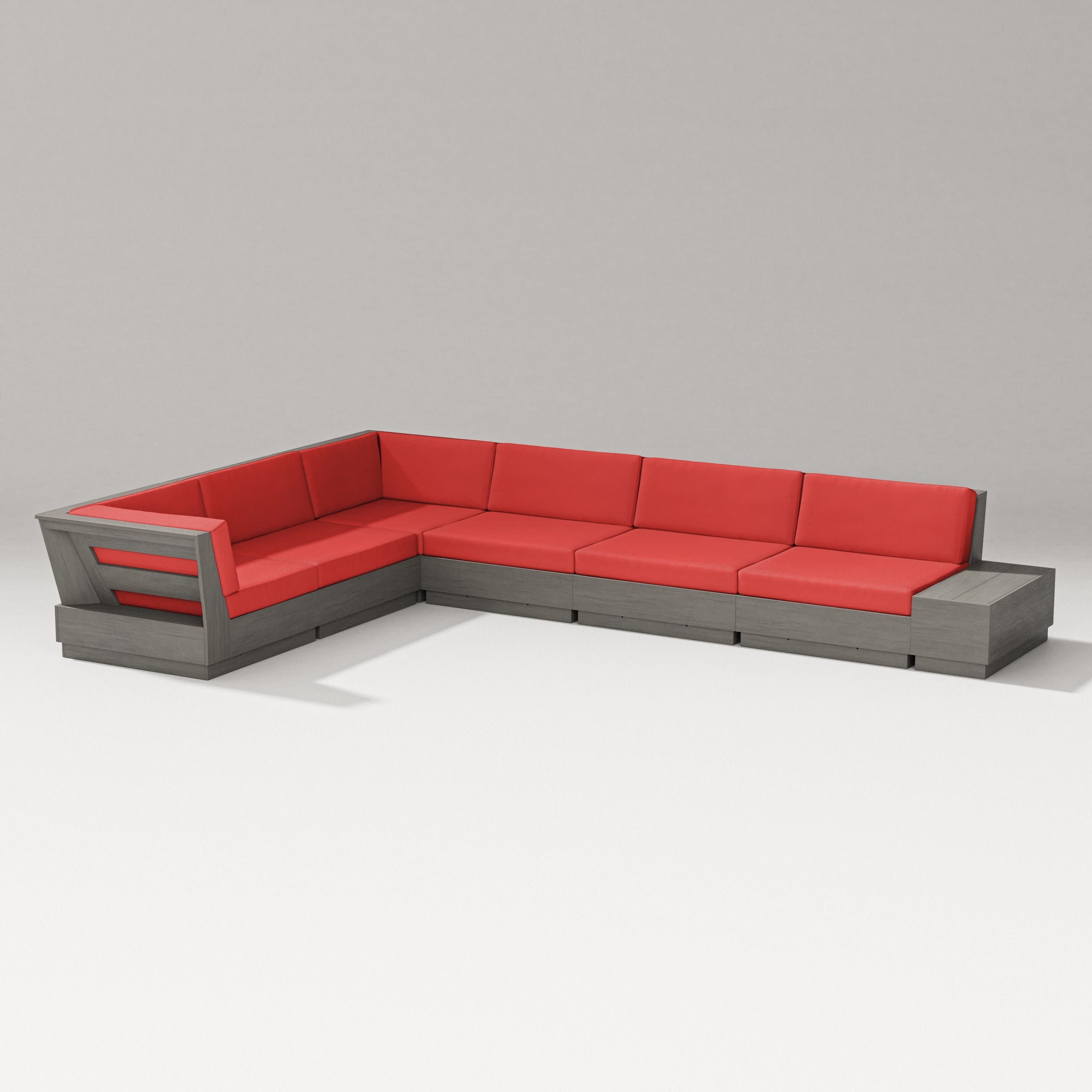 Elevate 7-Piece Corner Sectional in Driftwood / Crimson Linen