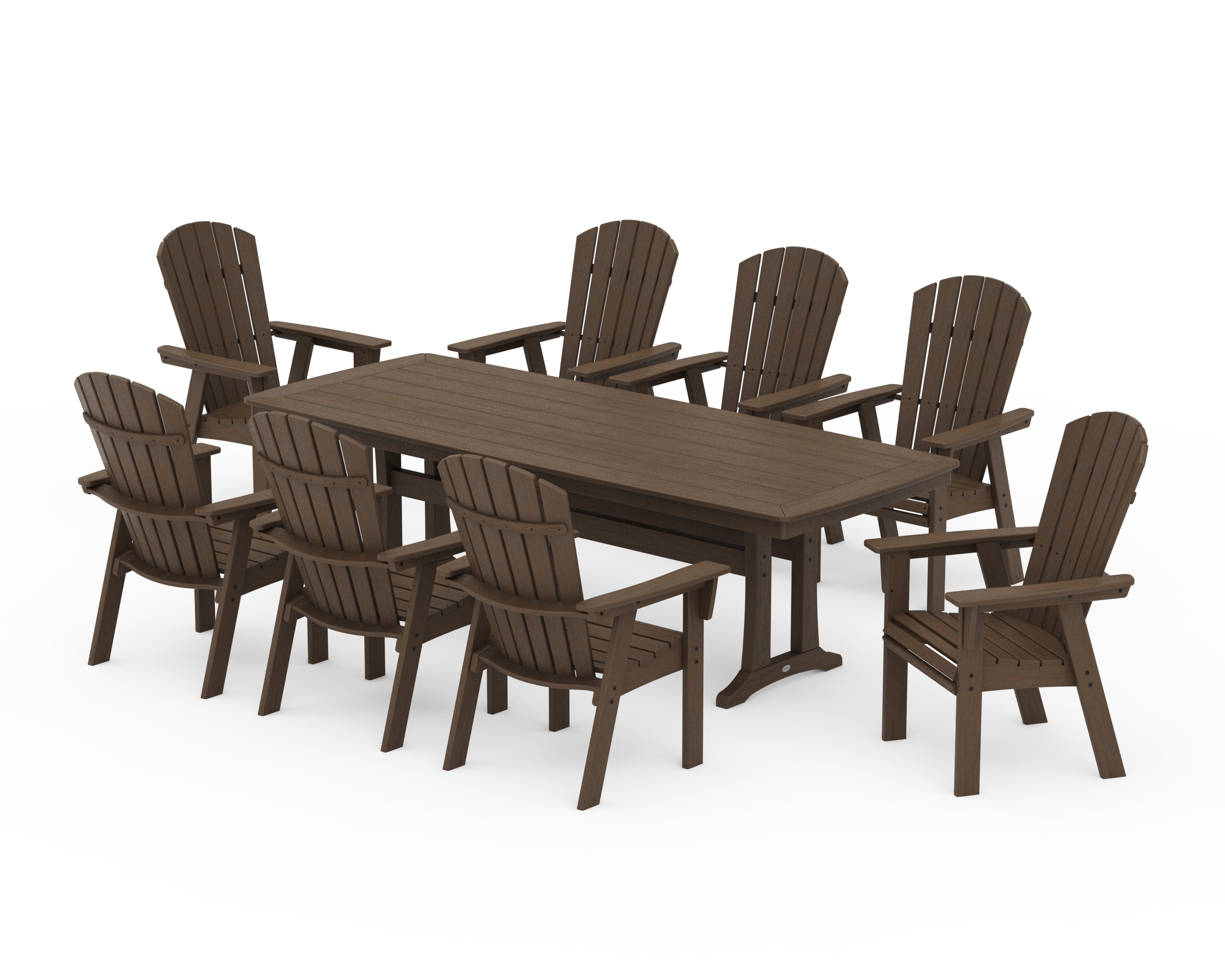 Nautical Curveback Adirondack 9-Piece Dining Set with Trestle Legs in Kona