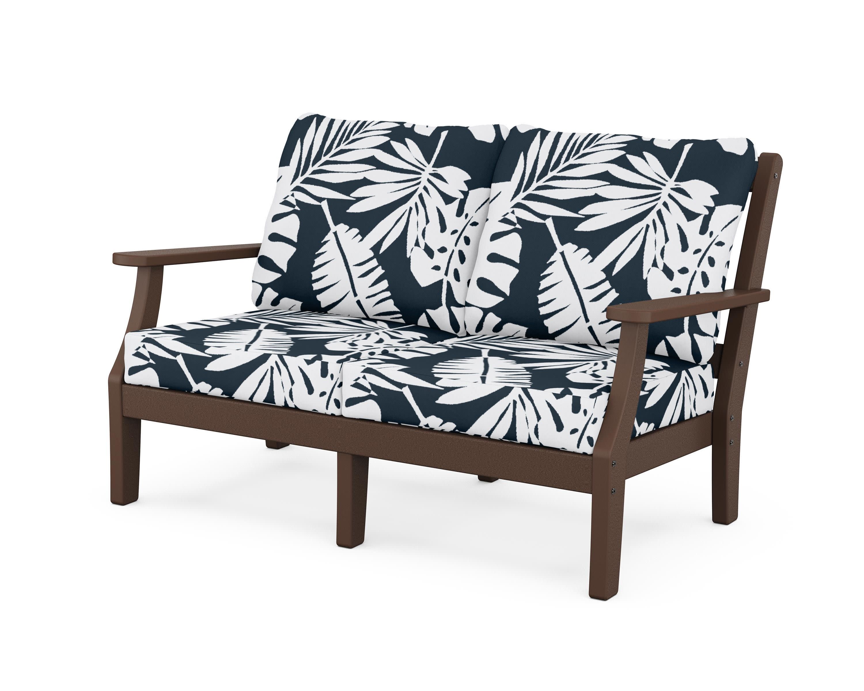 Chinoiserie Deep Seating Loveseat in Mahogany / Leaf Marine Indigo