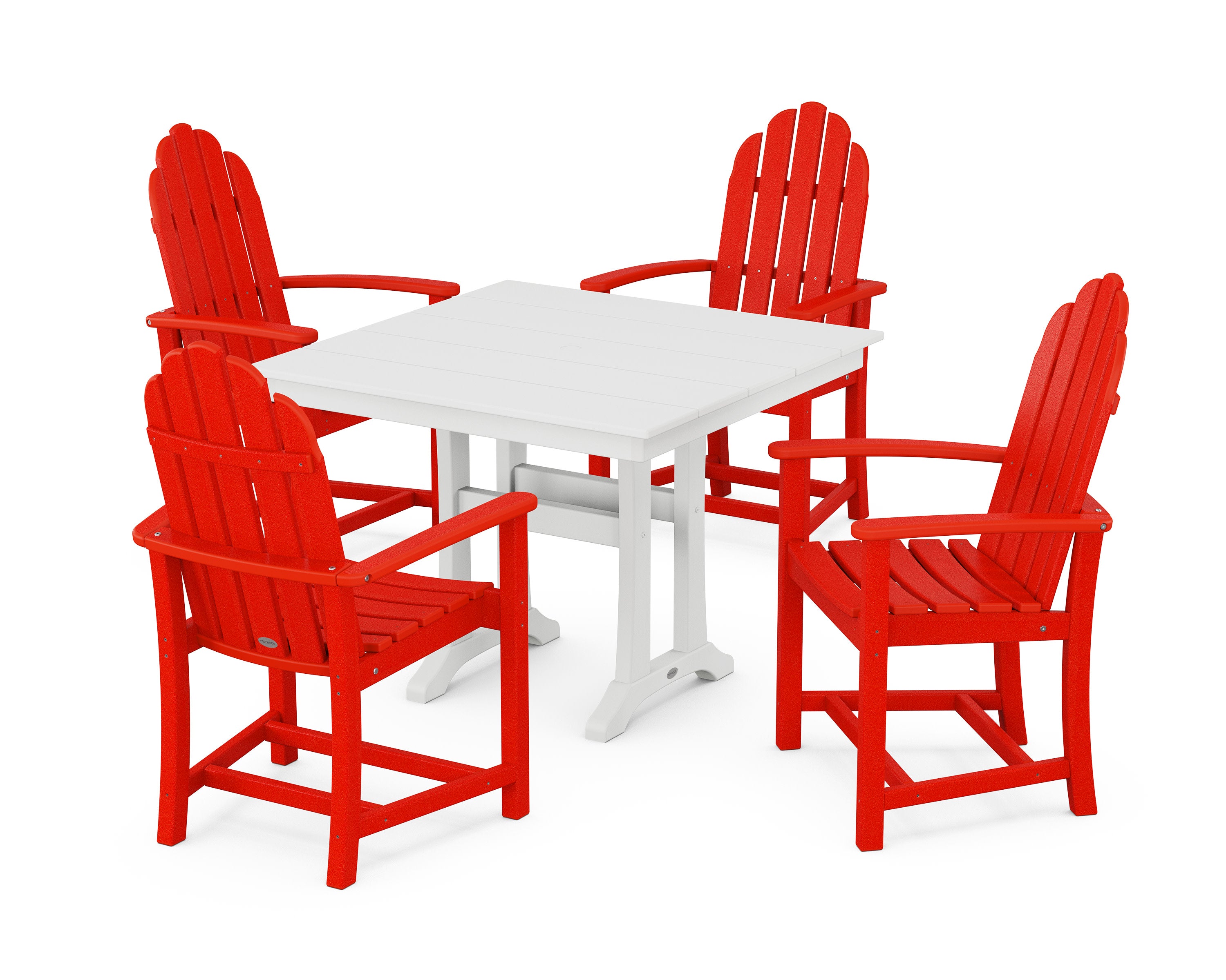 Classic Adirondack 5-Piece Farmhouse Dining Set With Trestle Legs in Sunset Red / White