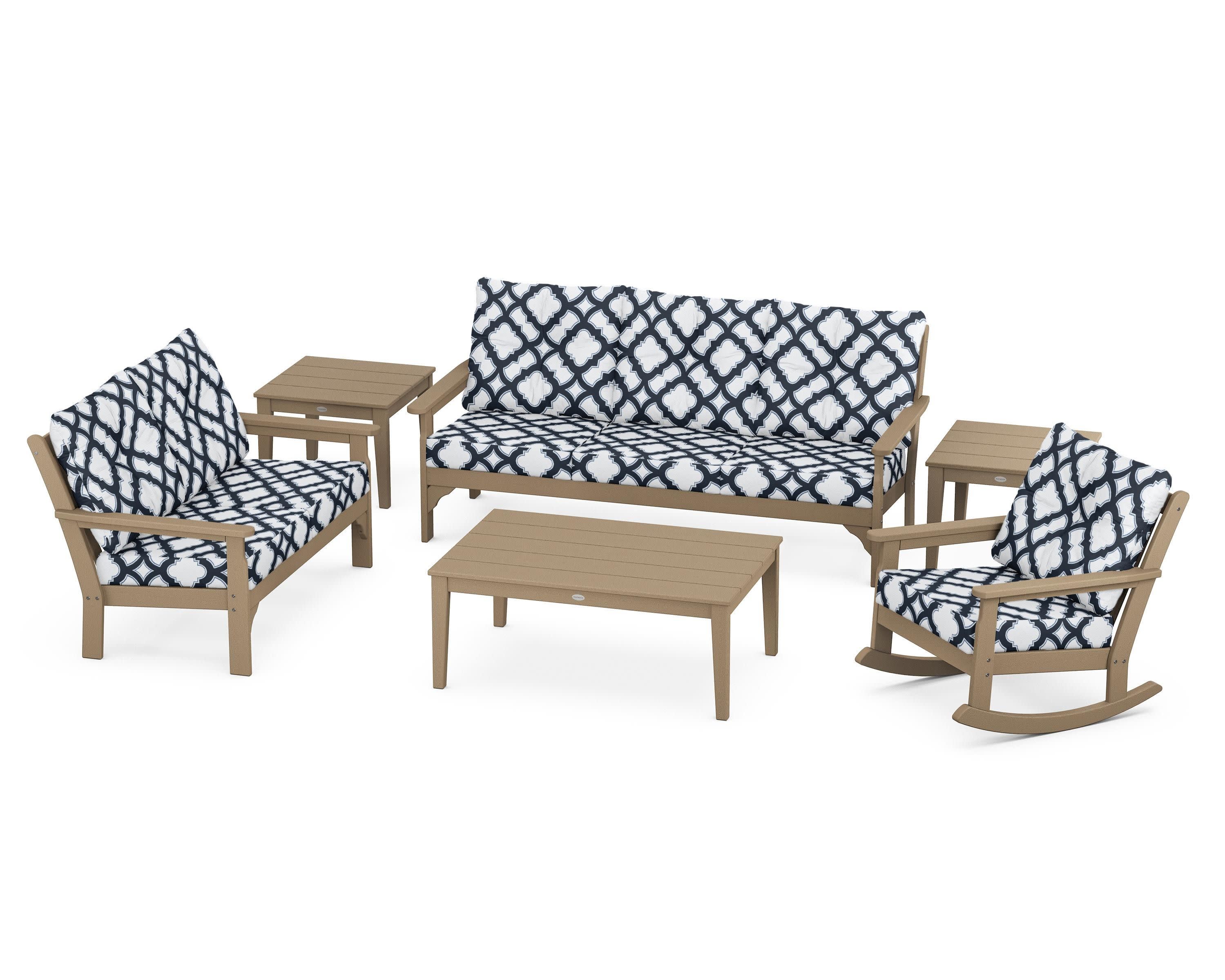 Vineyard 6-Piece Deep Seating Set in Vintage Sahara / Trellis Marine Indigo