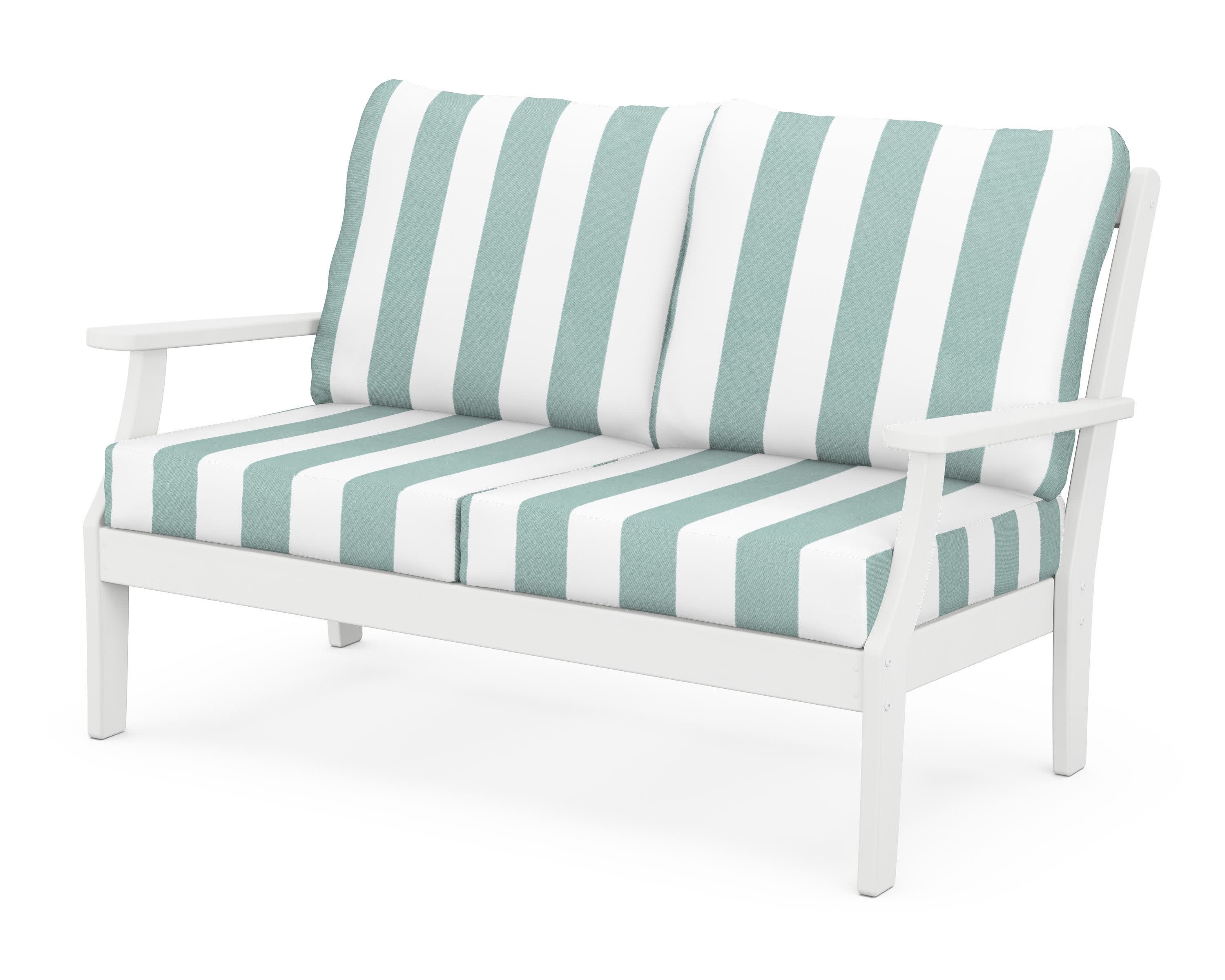 Braxton Deep Seating Loveseat in White / Cabana Stripe Glacier Spa