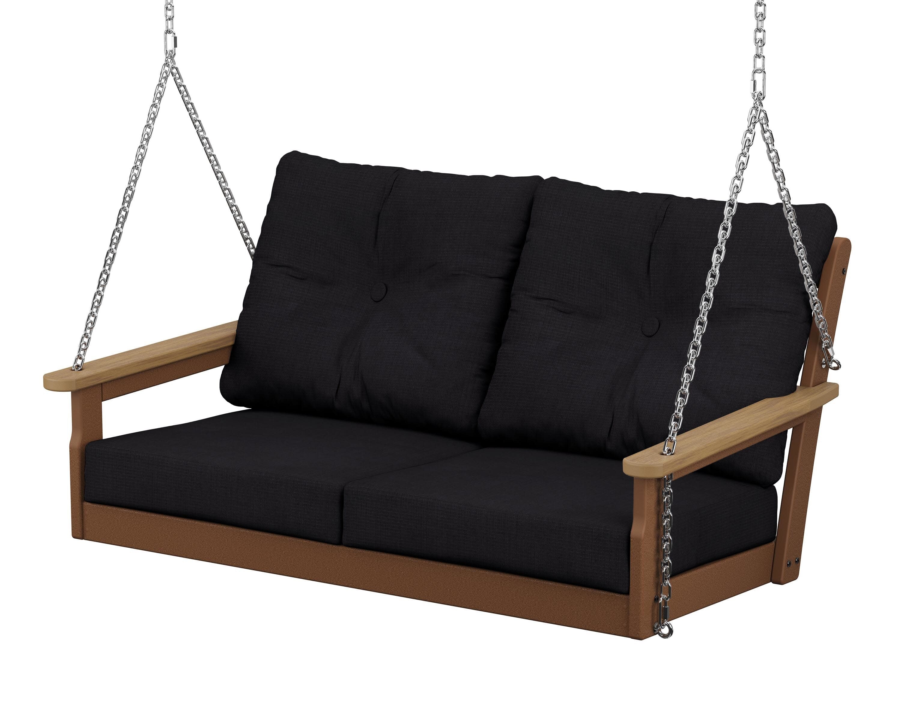 Vineyard Deep Seating Swing in Teak / Natural / Midnight Linen