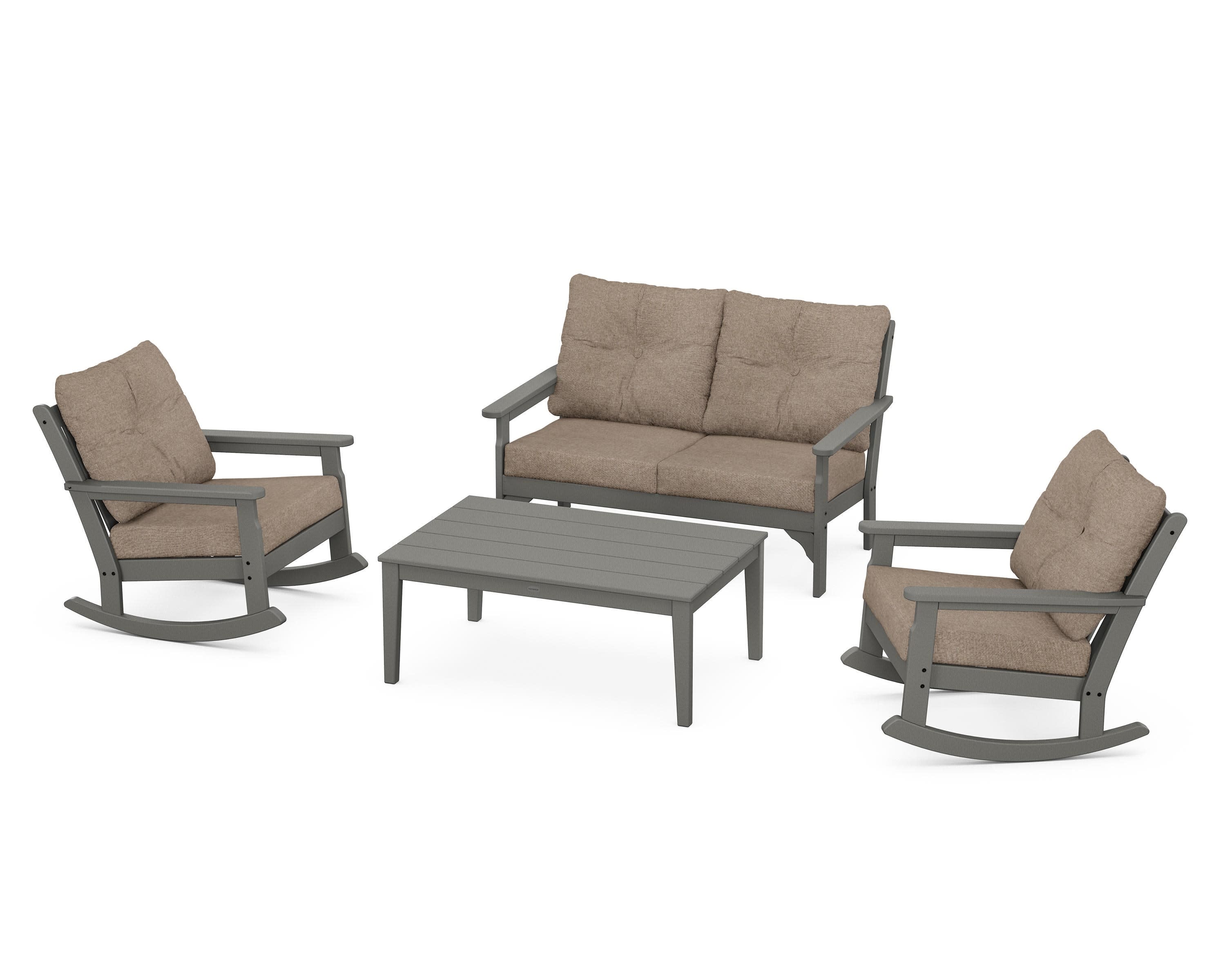 Vineyard 4-Piece Deep Seating Rocking Chair Set in Slate Grey / Spiced Burlap
