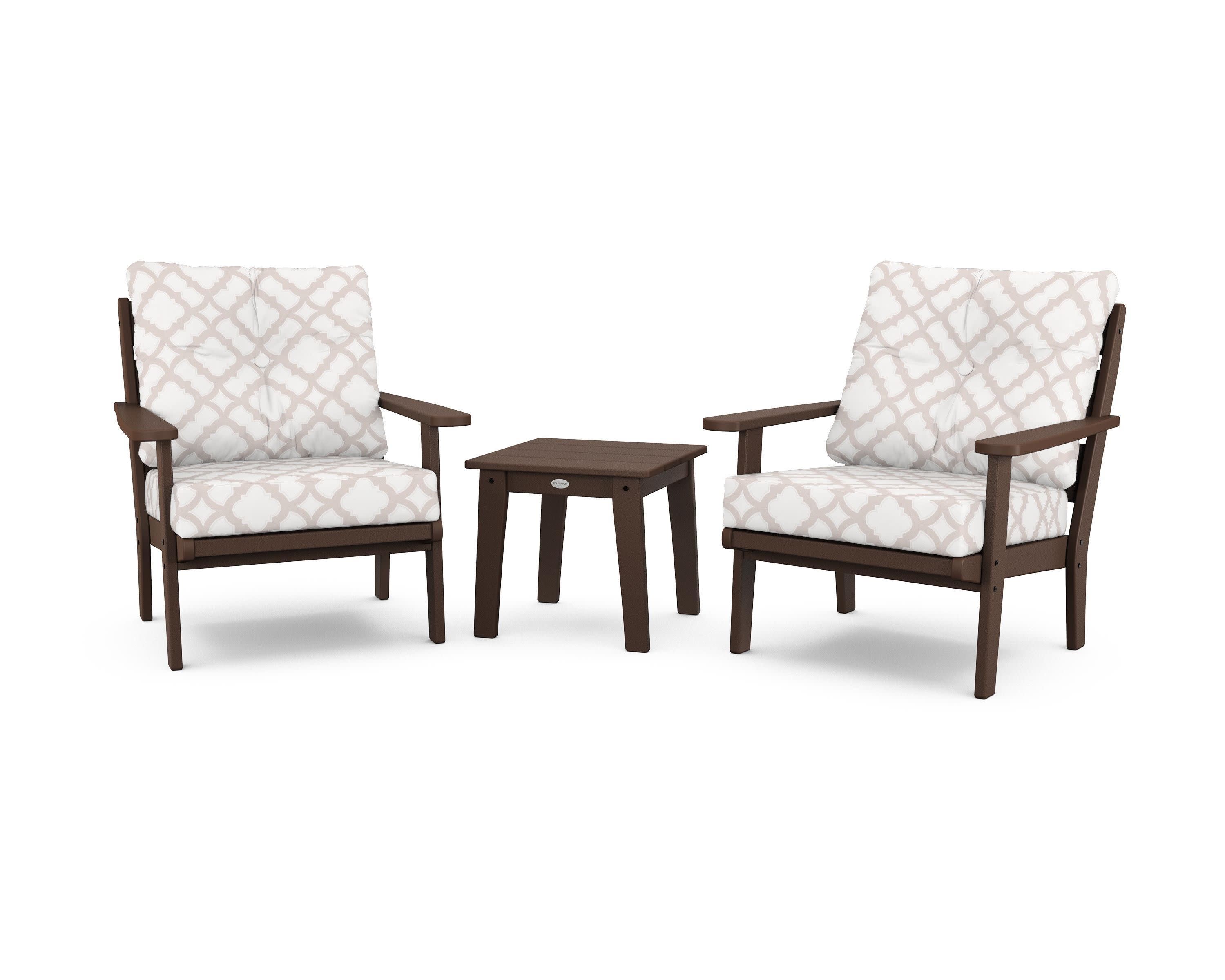 Lakeside 3-Piece Deep Seating Chair Set in Mahogany / Trellis Dune Burlap