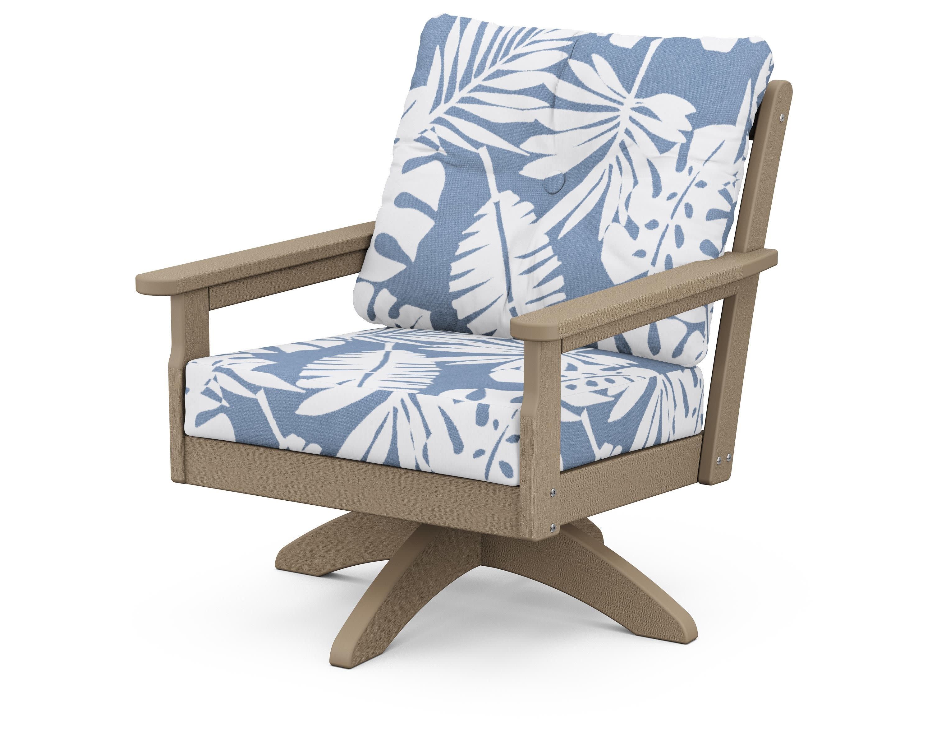 Vineyard Deep Seating Swivel Chair in Vintage Sahara / Leaf Sky Blue
