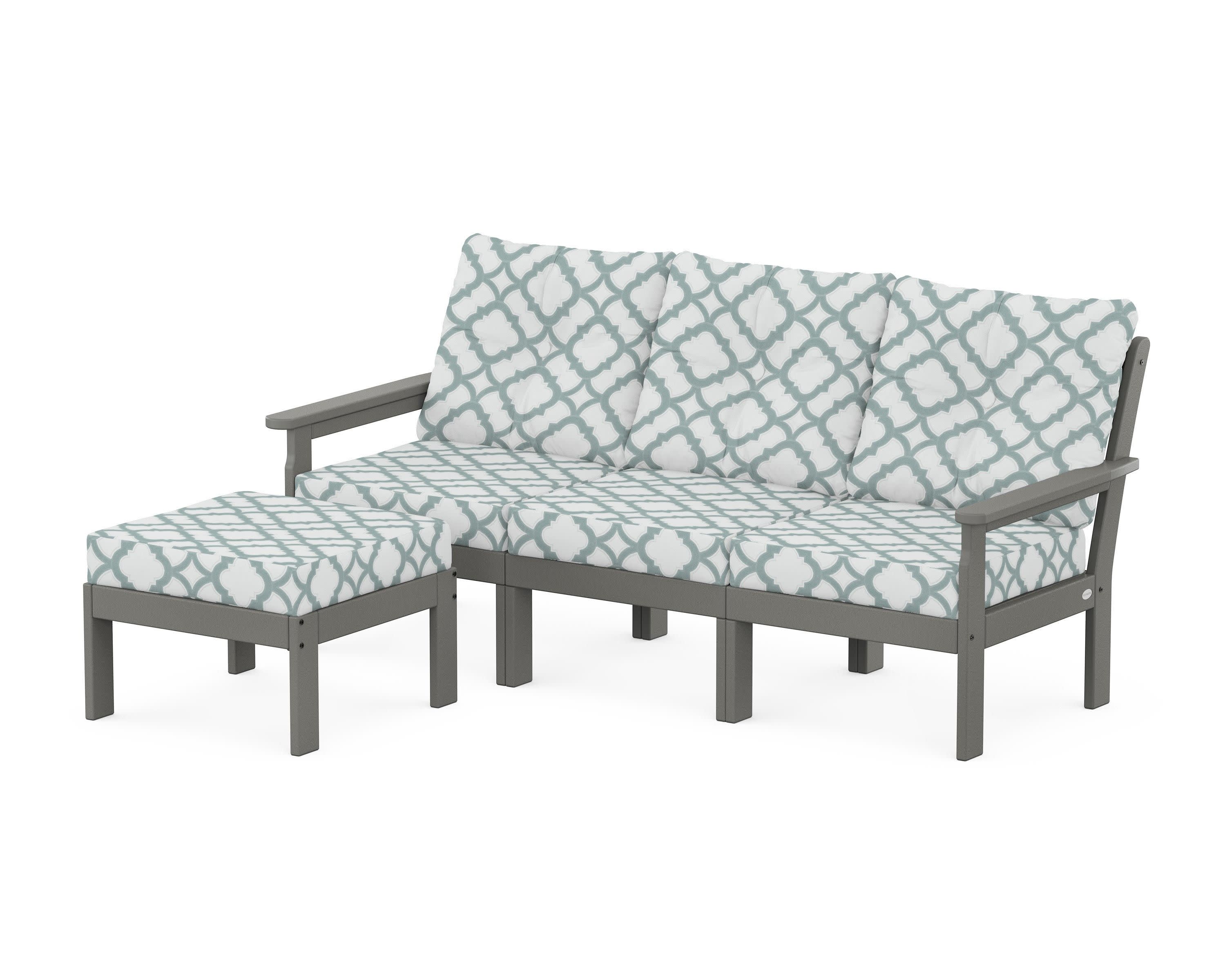 Vineyard 4-Piece Sectional with Ottoman in Slate Grey / Trellis Glacier Spa