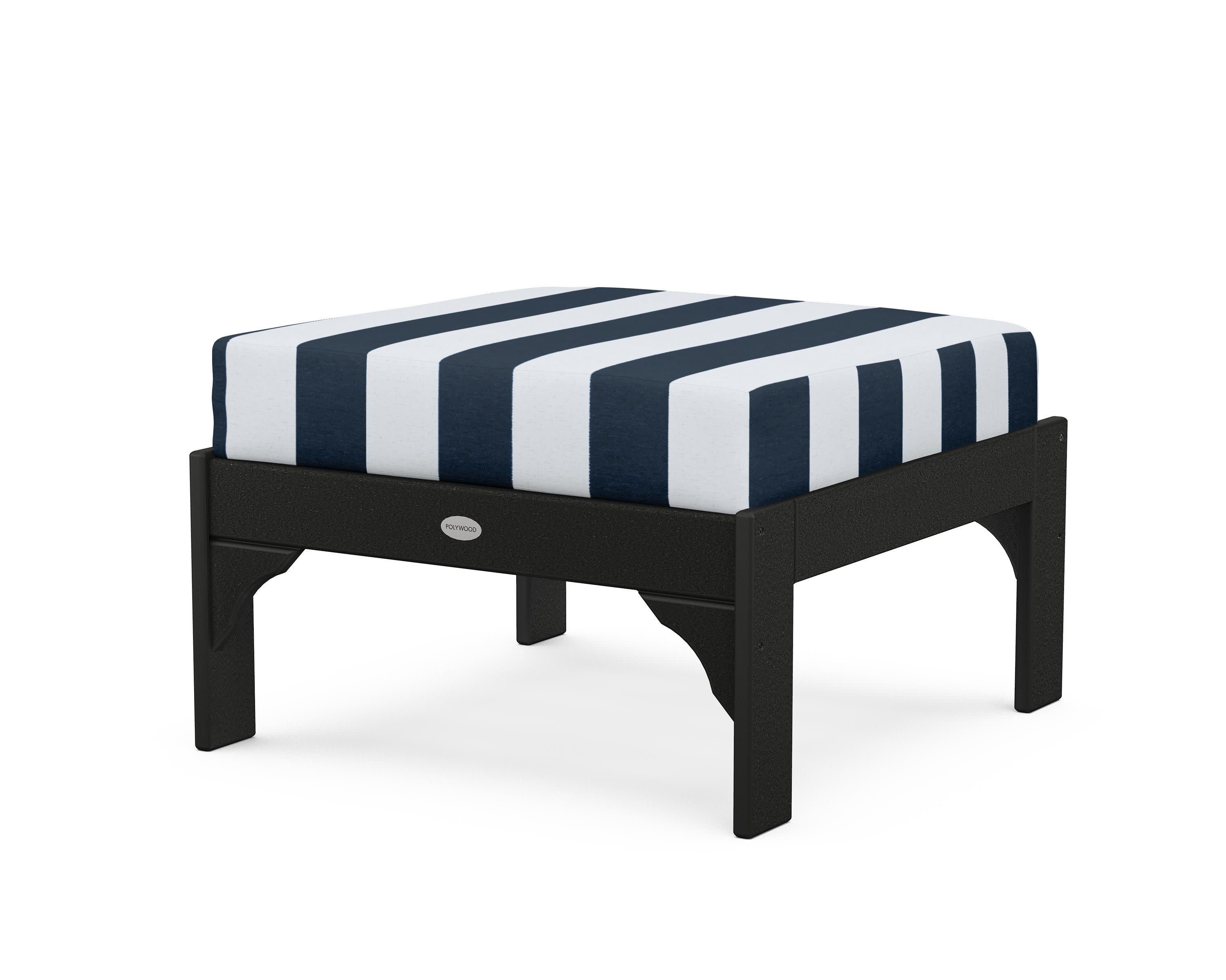 Vineyard Deep Seating Ottoman in Black / Cabana Stripe Marine Indigo