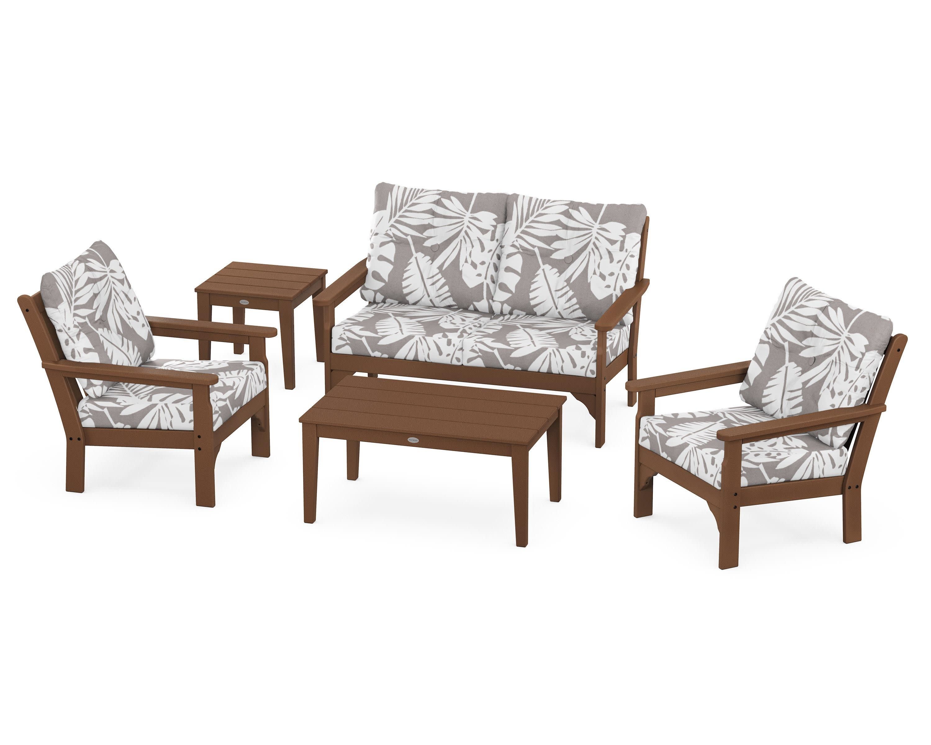Vineyard 5-Piece Deep Seating Set in Teak / Leaf Grey Mist