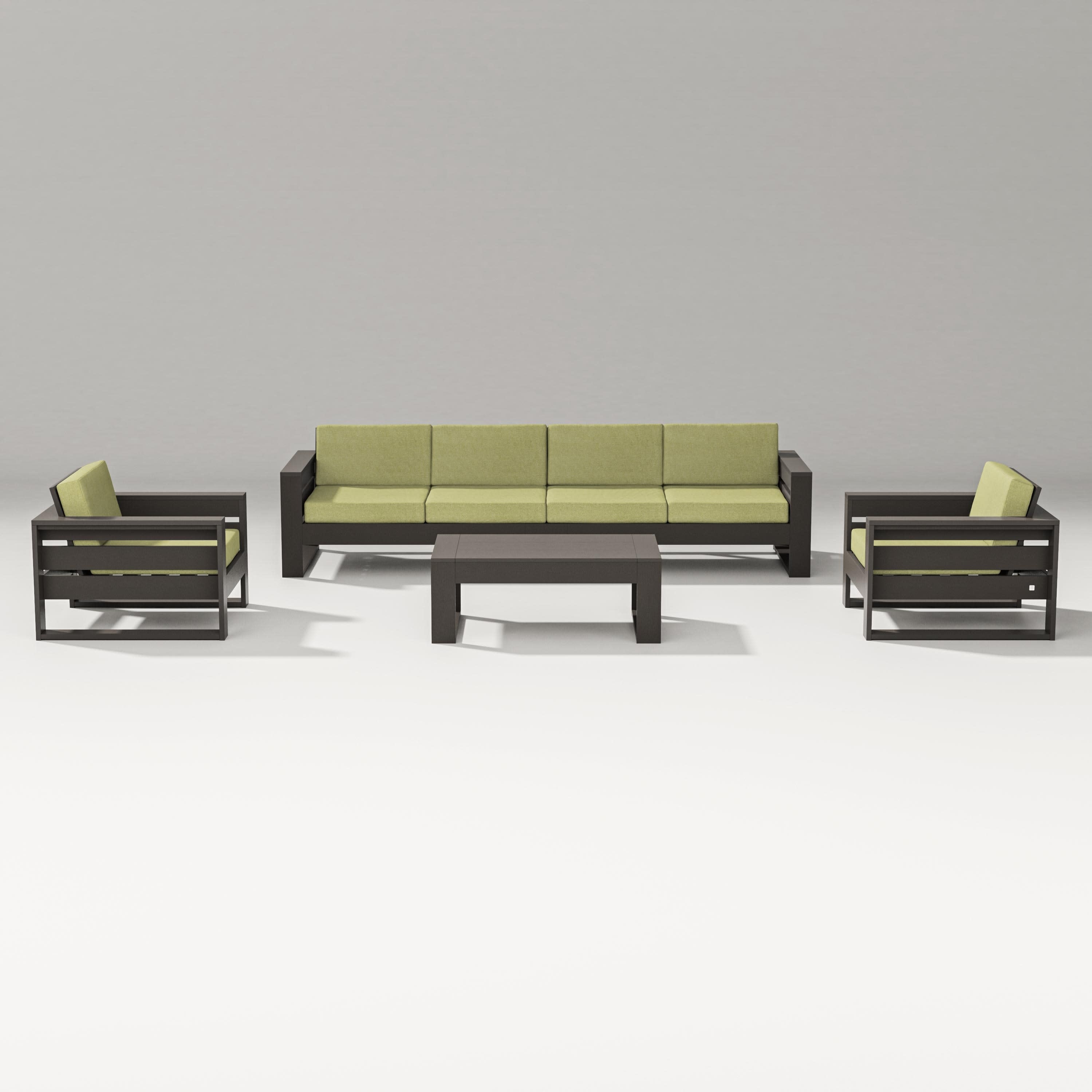 Latitude 5-Piece Lounge Sofa Set in Vintage Coffee / Chartreuse Boucle