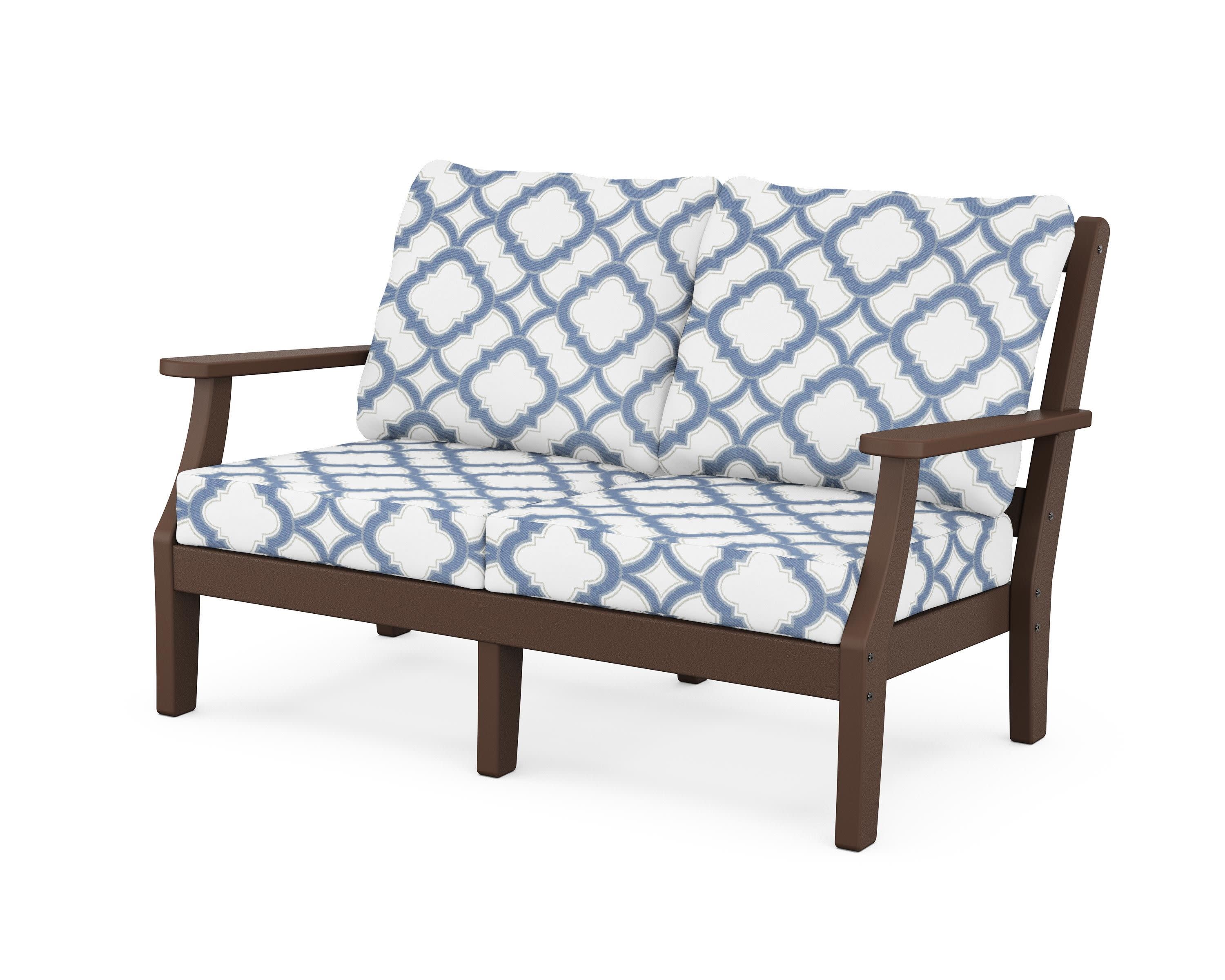 Chinoiserie Deep Seating Loveseat in Mahogany / Trellis Sky Blue