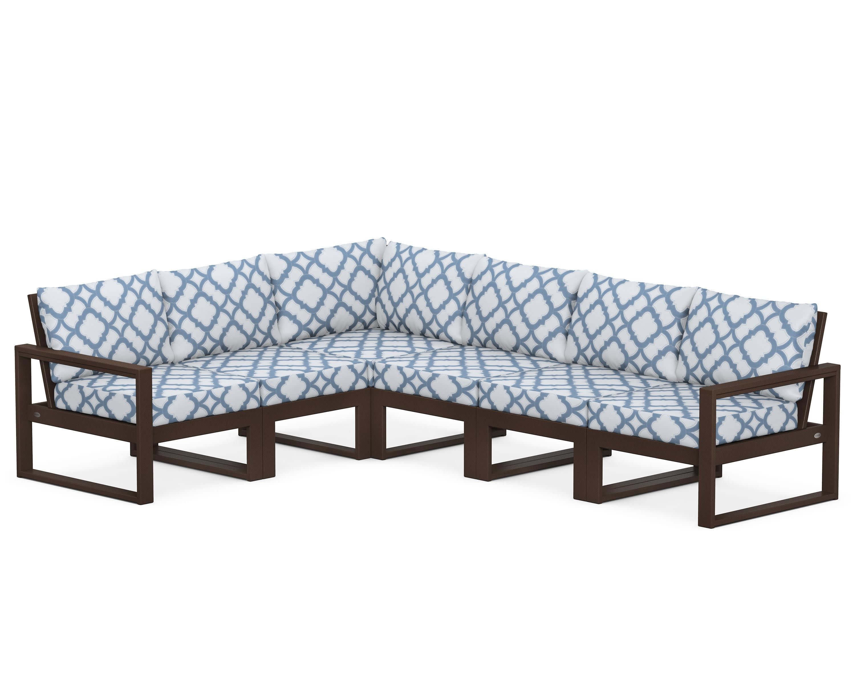 EDGE 6-Piece Modular Deep Seating Set in Mahogany / Trellis Sky Blue