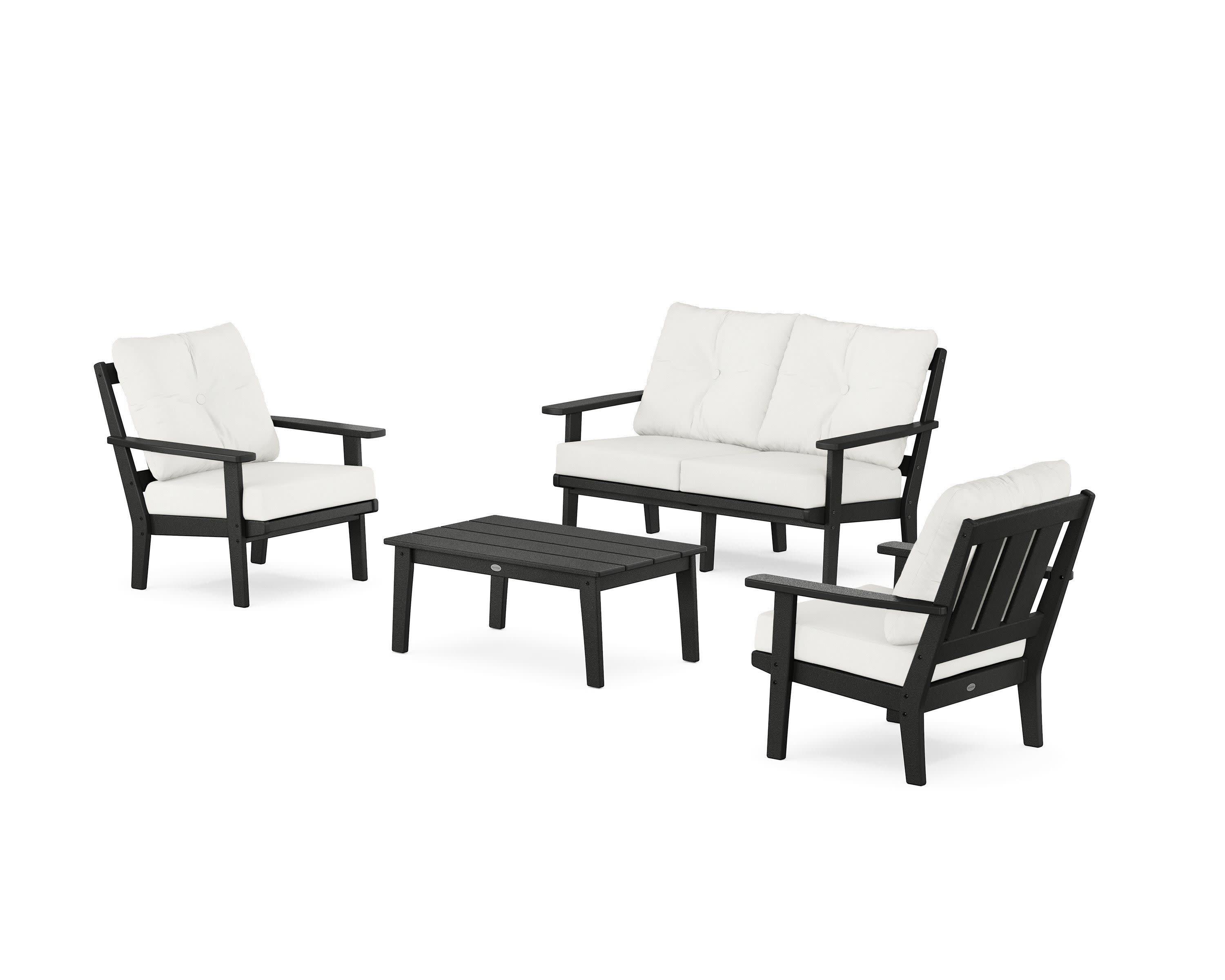 Oxford 4-Piece Deep Seating Set with Loveseat in Black / Natural Linen