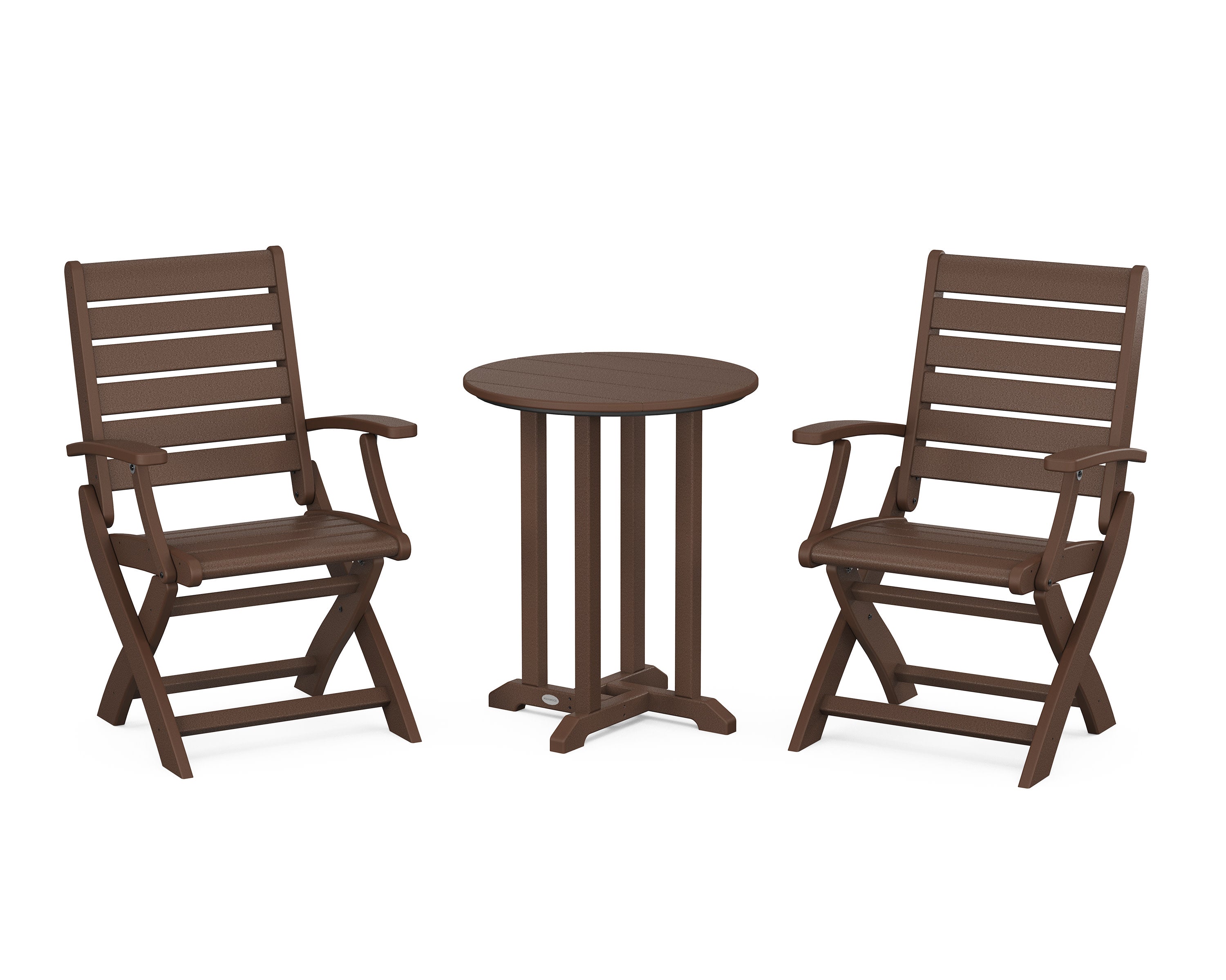 Signature Folding Chair 3-Piece Round Farmhouse Bistro Dining Set in Mahogany