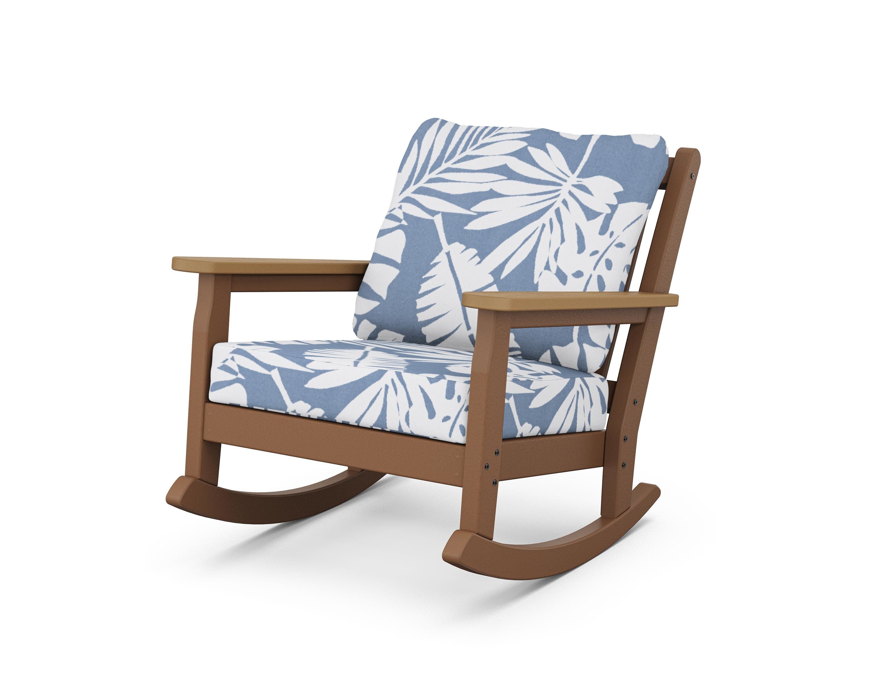 Chippendale Deep Seating Rocking Chair in Teak / Natural / Leaf Sky Blue
