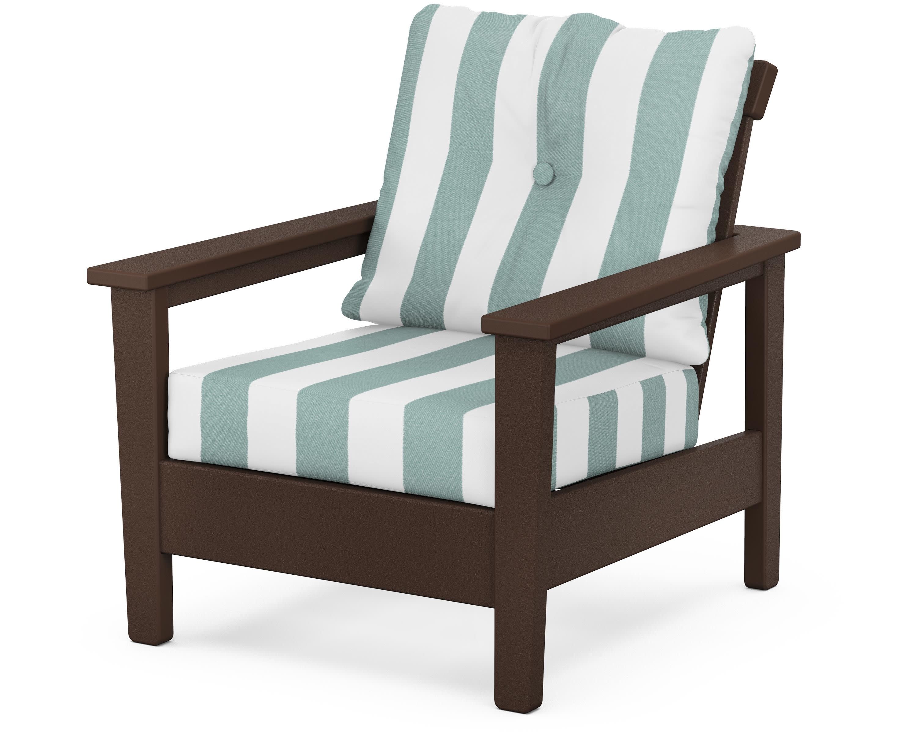 Prescott Deep Seating Chair in Mahogany / Cabana Stripe Glacier Spa