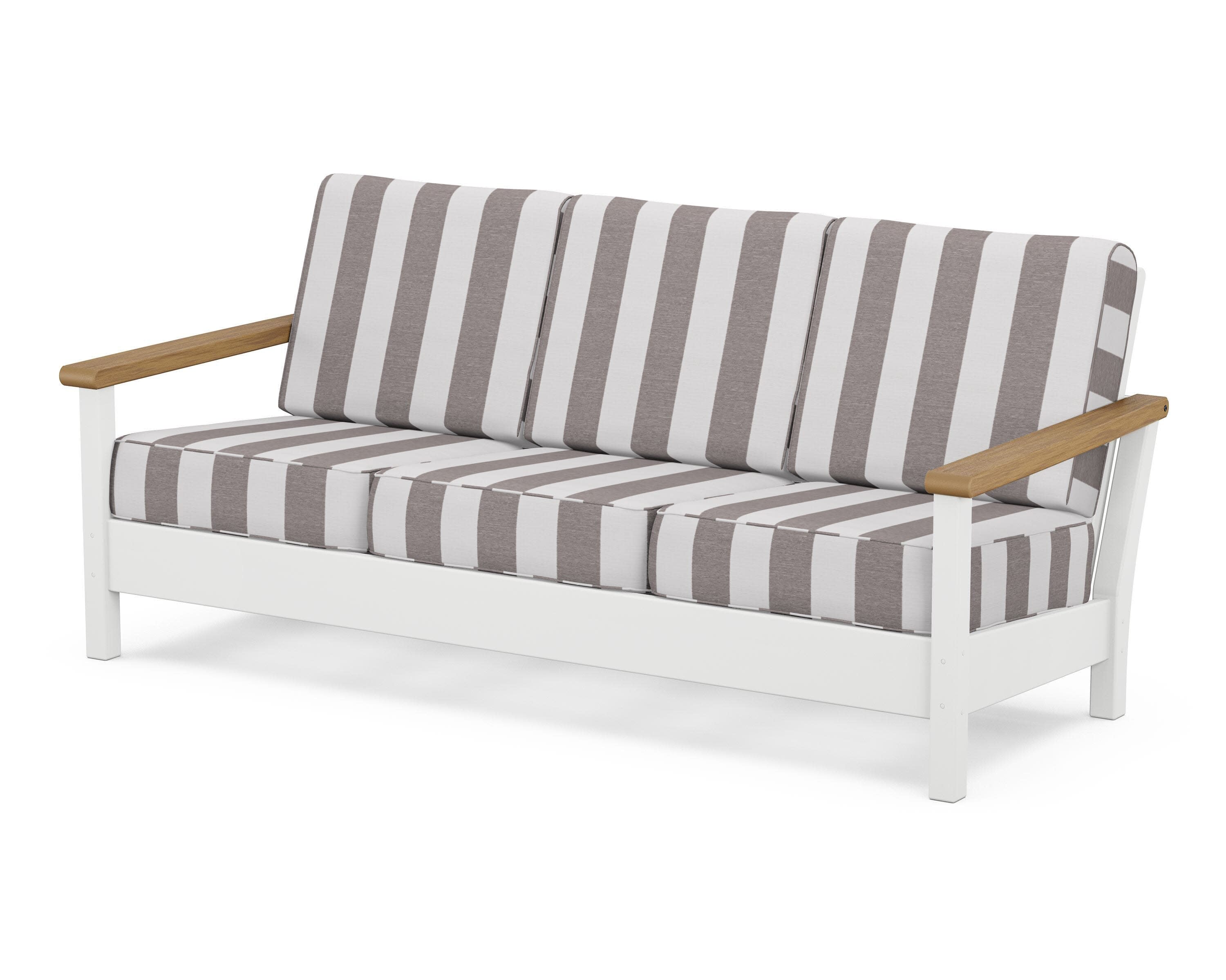 Harbour Deep Seating Sofa in White / Natural / Cabana Stripe Grey Mist