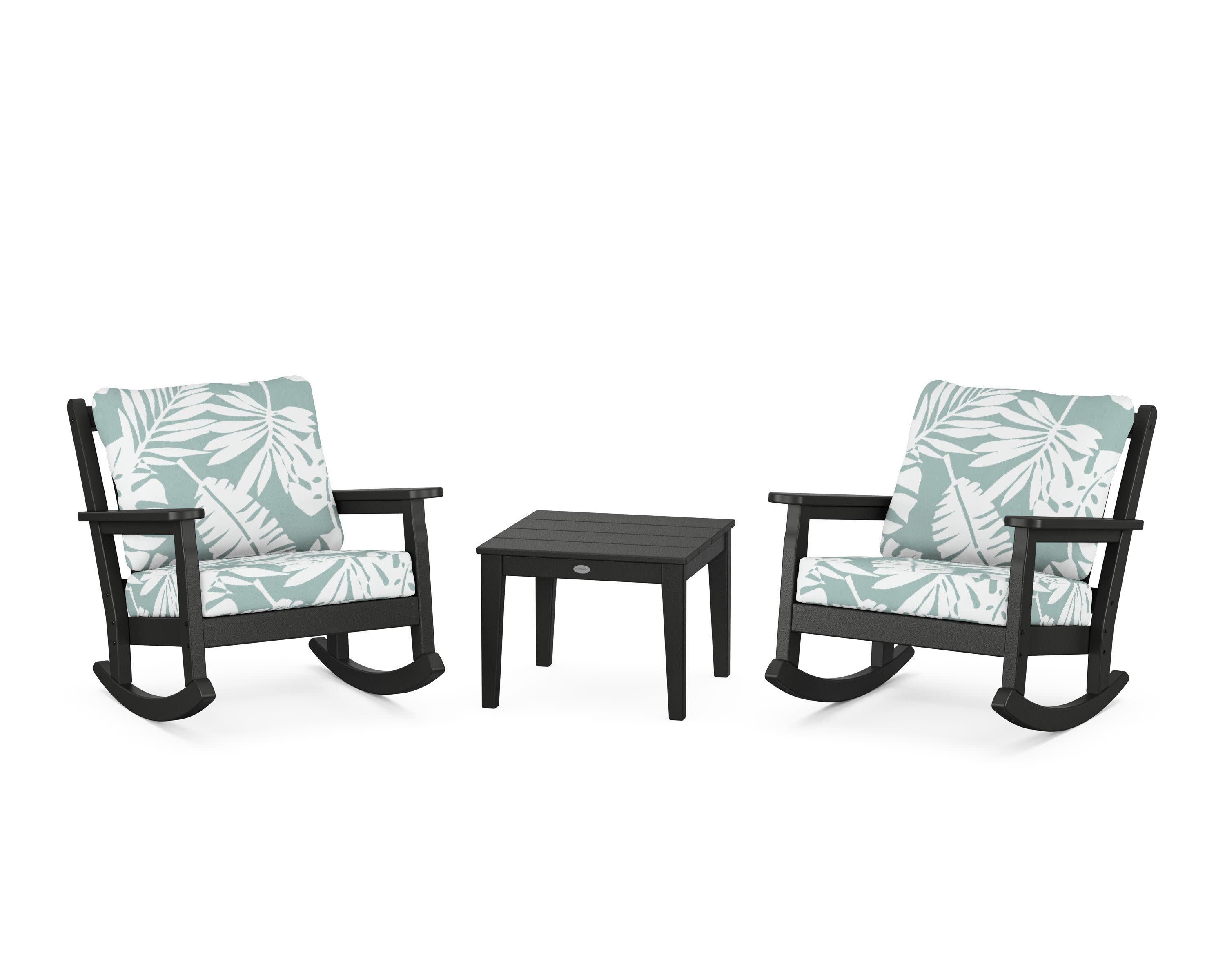 Chippendale 3-Piece Deep Seating Rocker Set in Black / Leaf Glacier Spa
