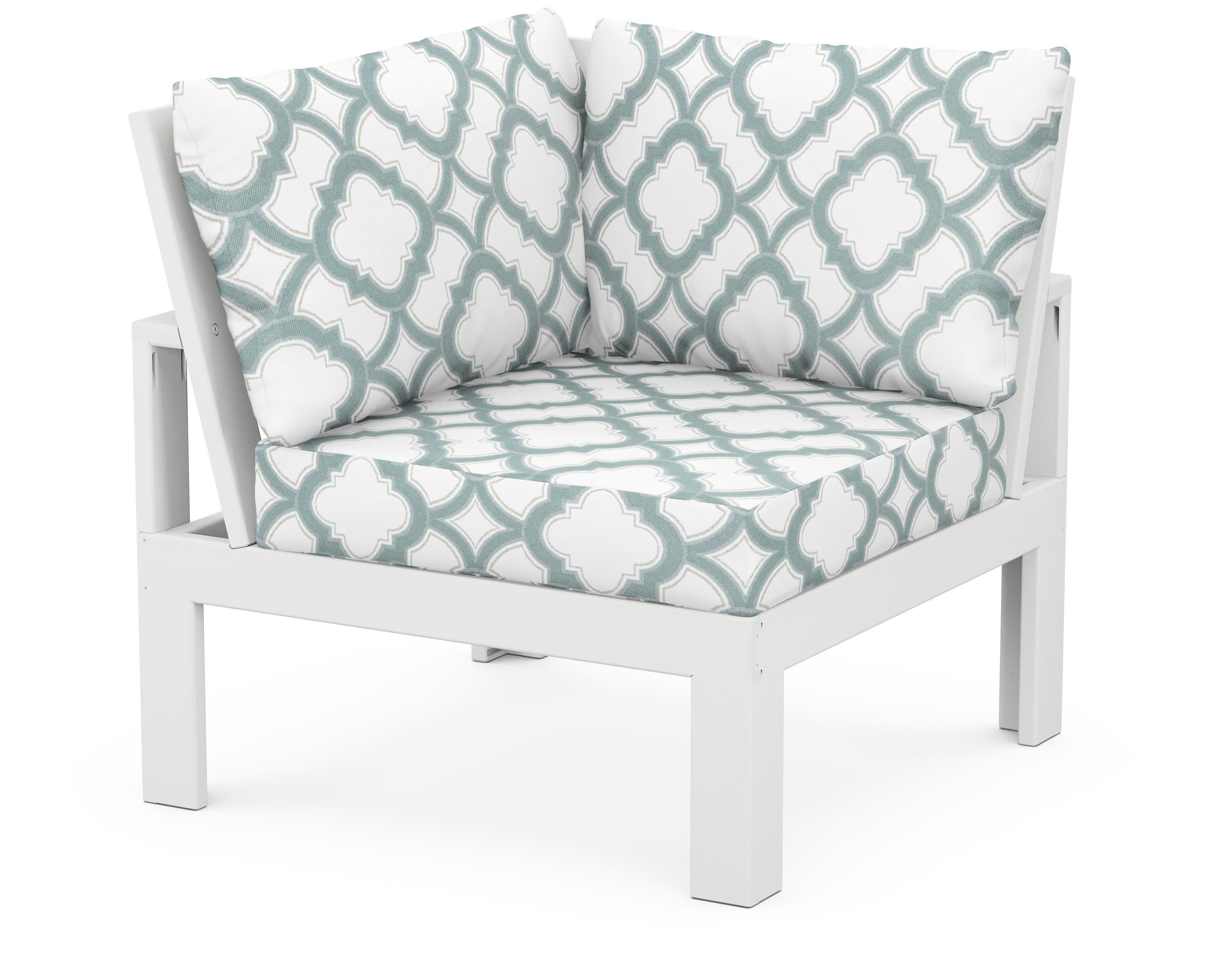 Modular Corner Chair in White / Trellis Glacier Spa