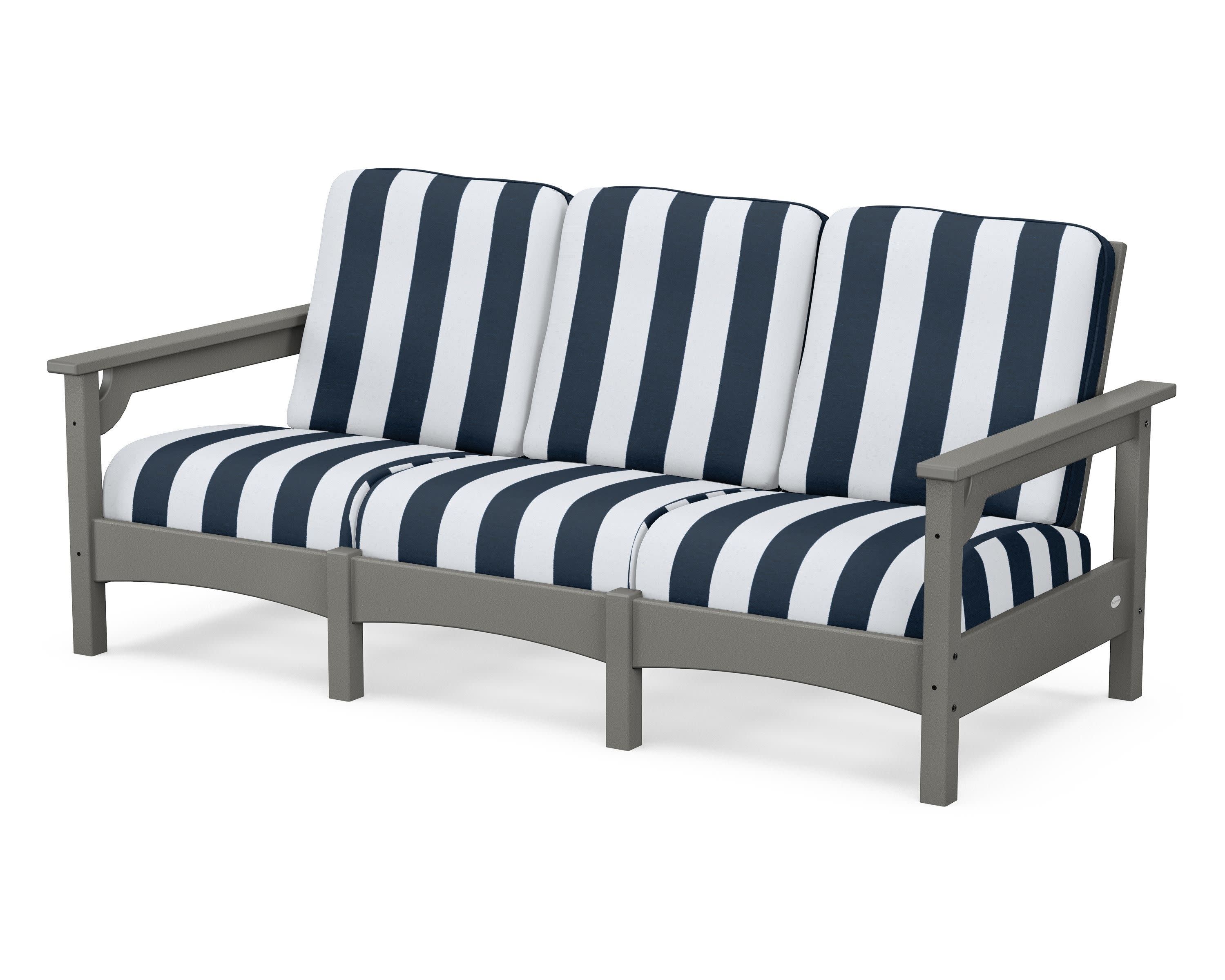 Club Sofa in Slate Grey / Cabana Stripe Marine Indigo