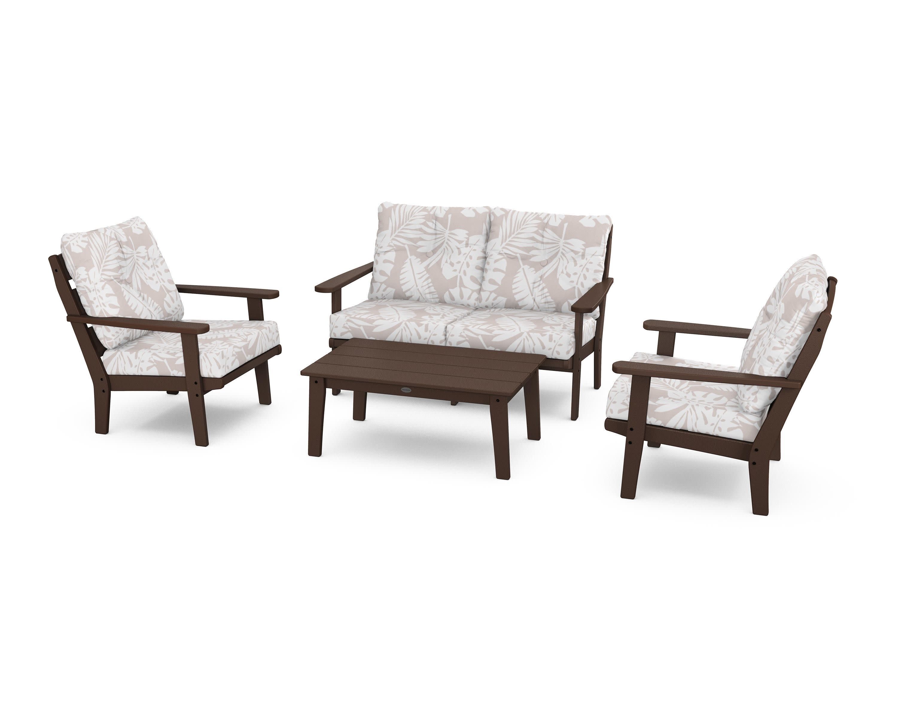 Lakeside 4-Piece Deep Seating Set in Mahogany / Leaf Dune Burlap
