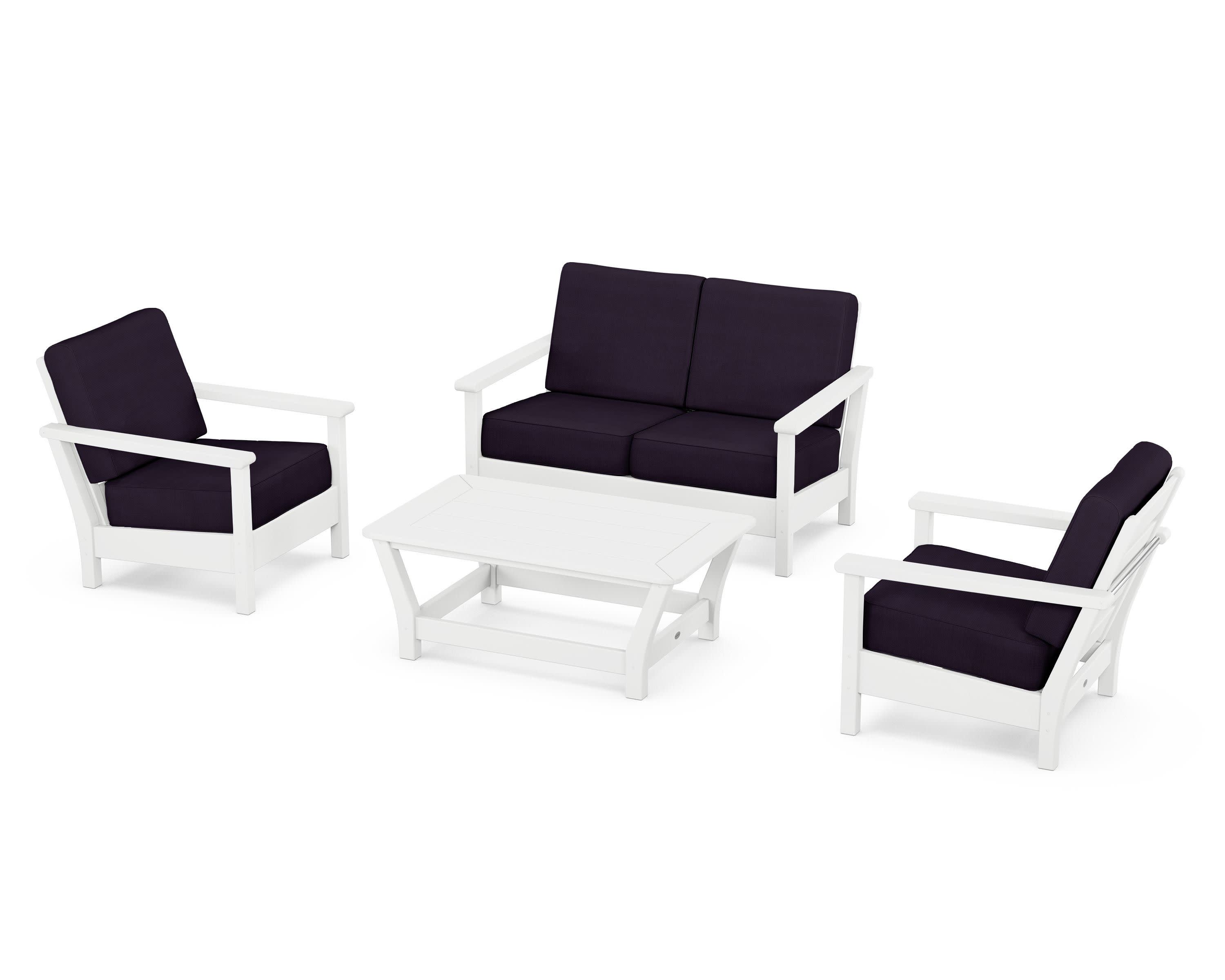 Harbour 4-Piece Deep Seating Set in White / Navy Linen