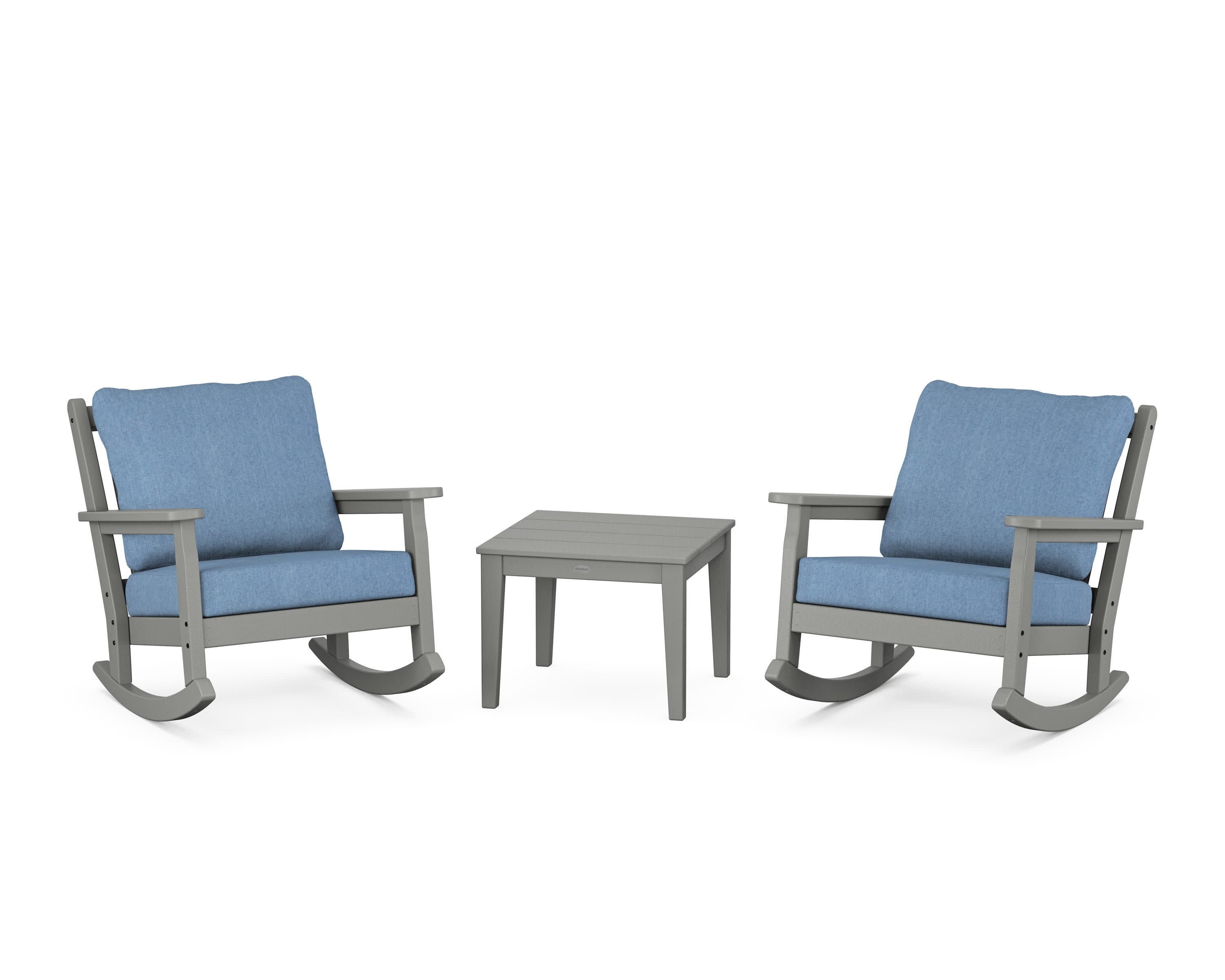 Chippendale 3-Piece Deep Seating Rocker Set in Slate Grey / Sky Blue