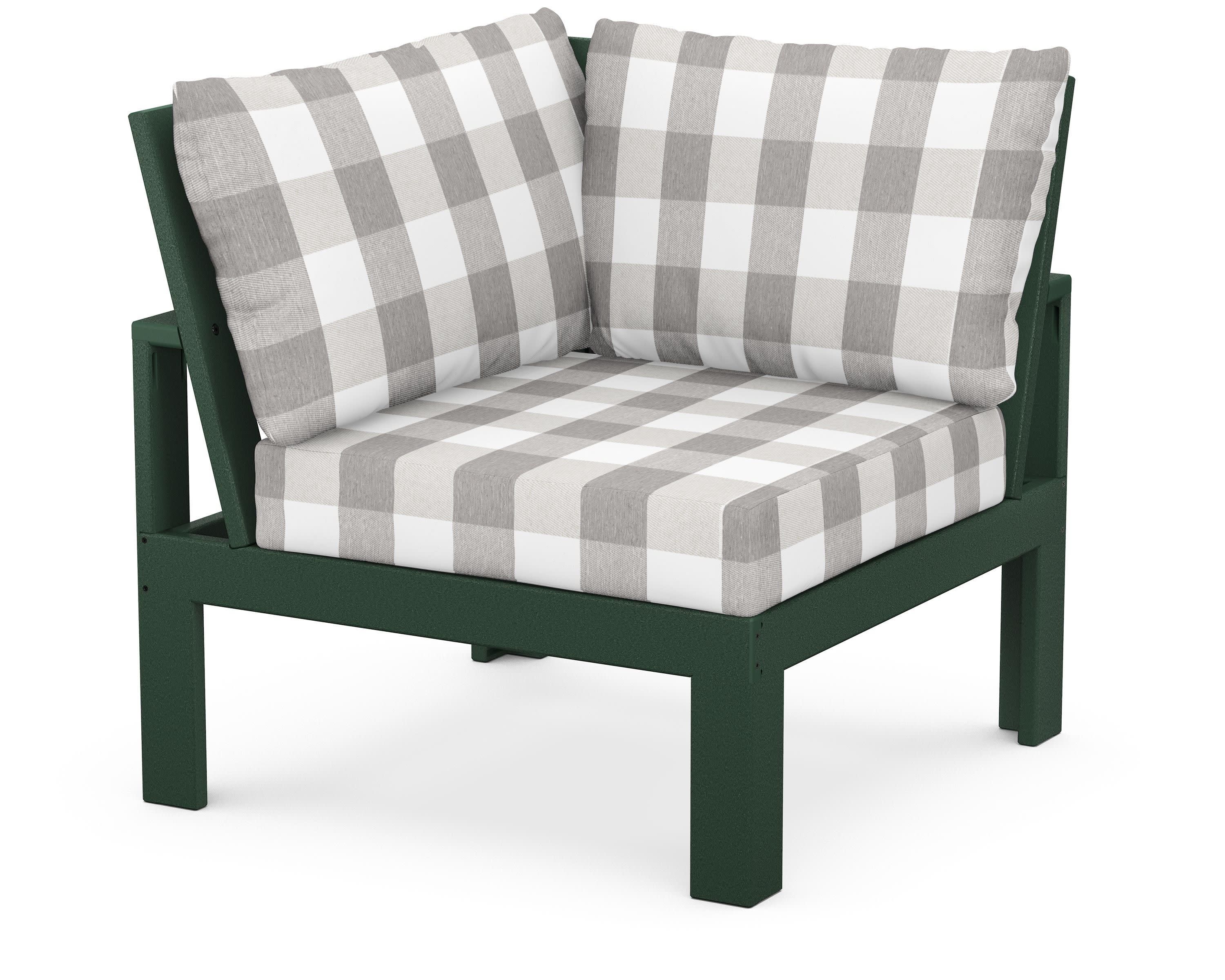Modular Corner Chair in Green / Buffalo Plaid Grey Mist