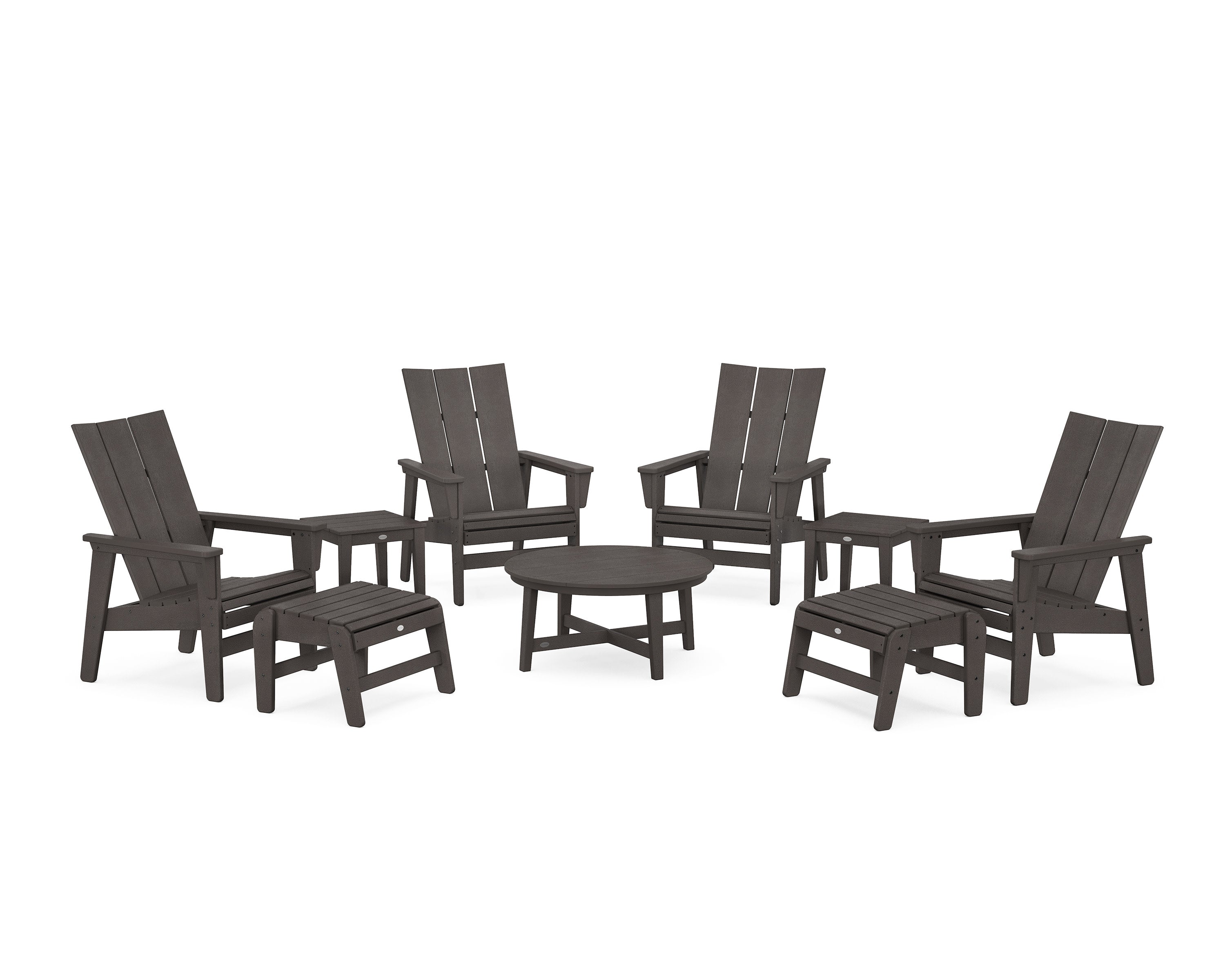 Modern Grand Upright Adirondack 9-Piece Conversation Set in Vintage Coffee