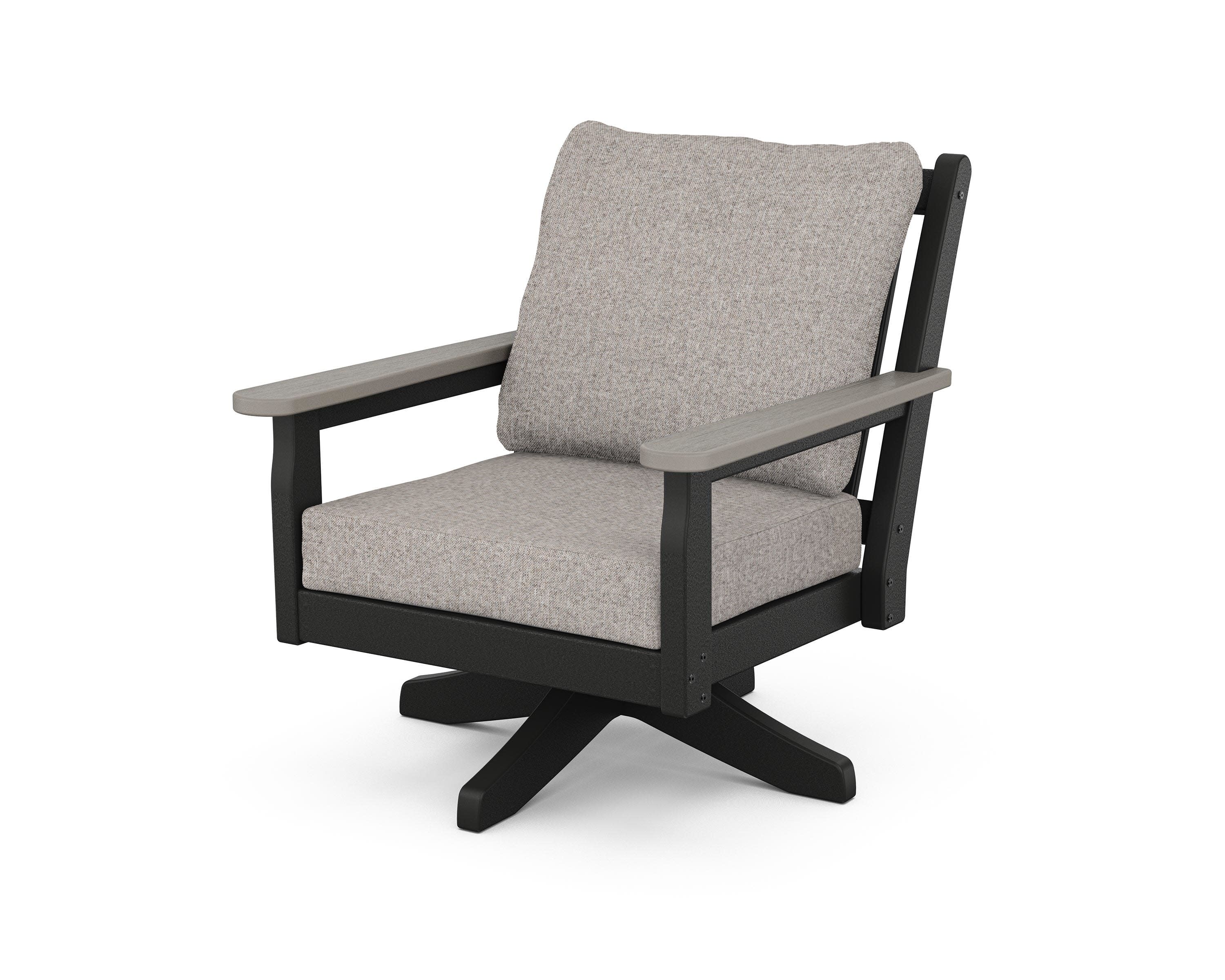 Chippendale Deep Seating Swivel Chair in Black / Driftwood / Weathered Tweed