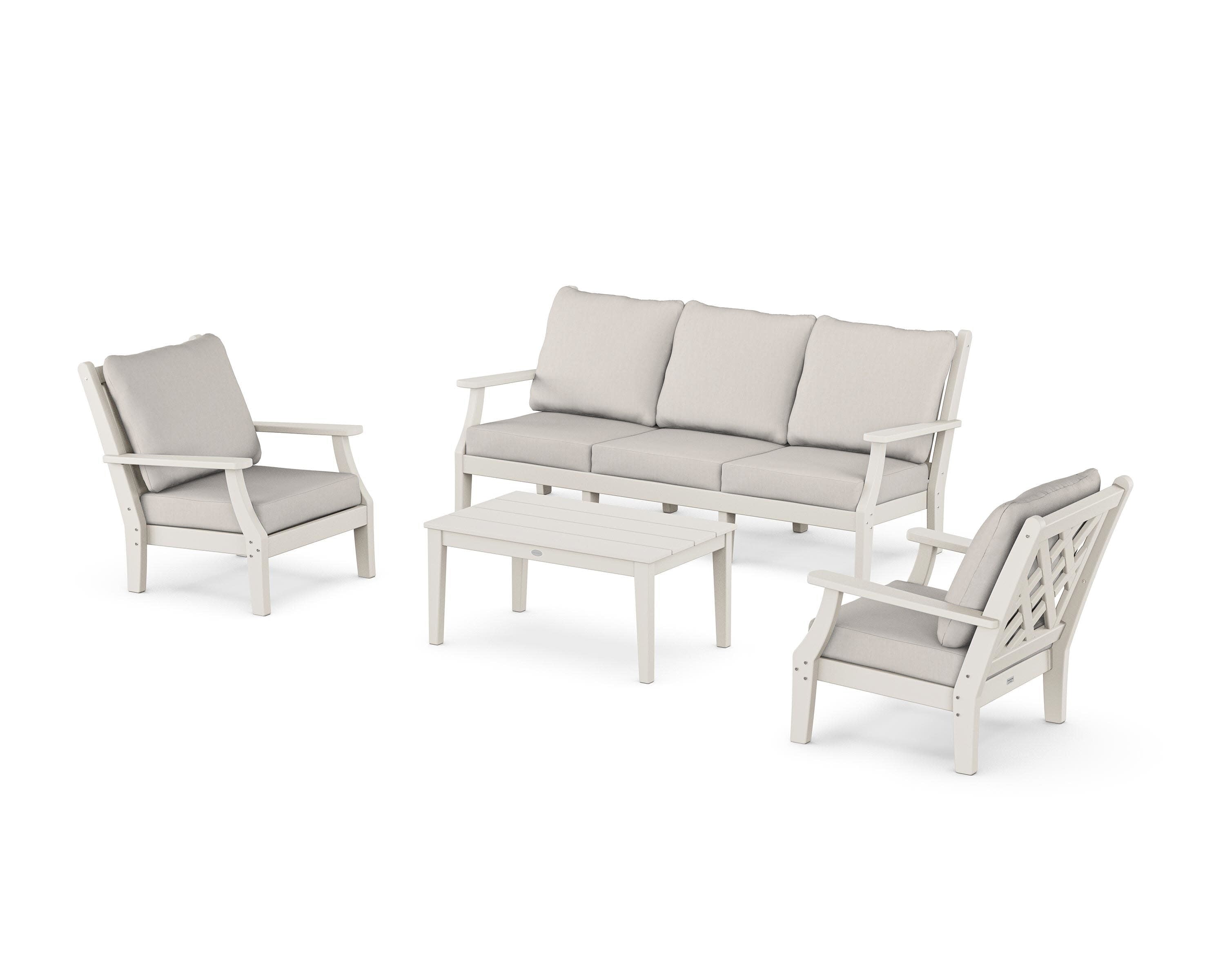 Wovendale 4-Piece Deep Seating Set with Sofa in Sand / Cast Ash