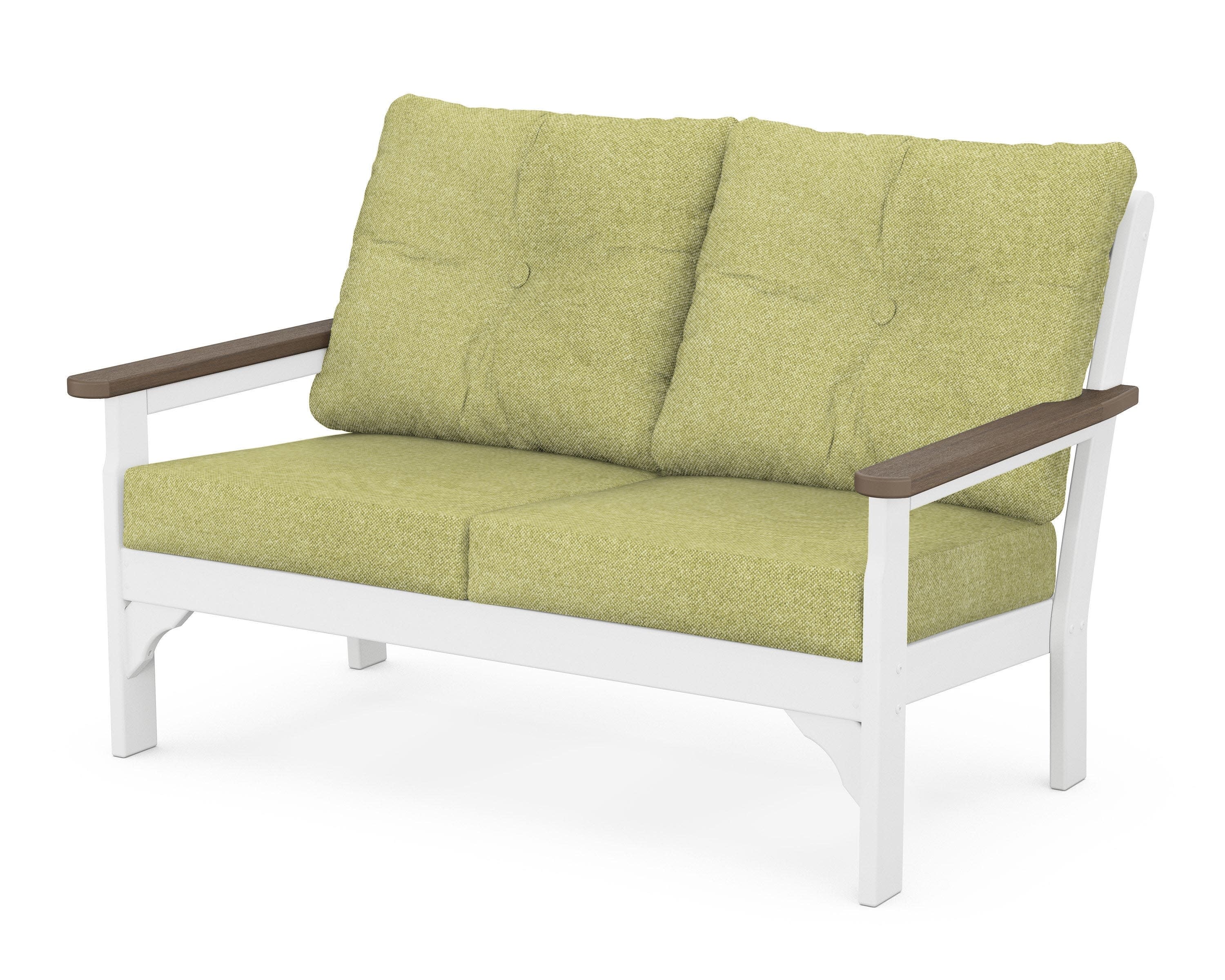Vineyard Deep Seating Loveseat in White / Kona / Chartreuse Boucle